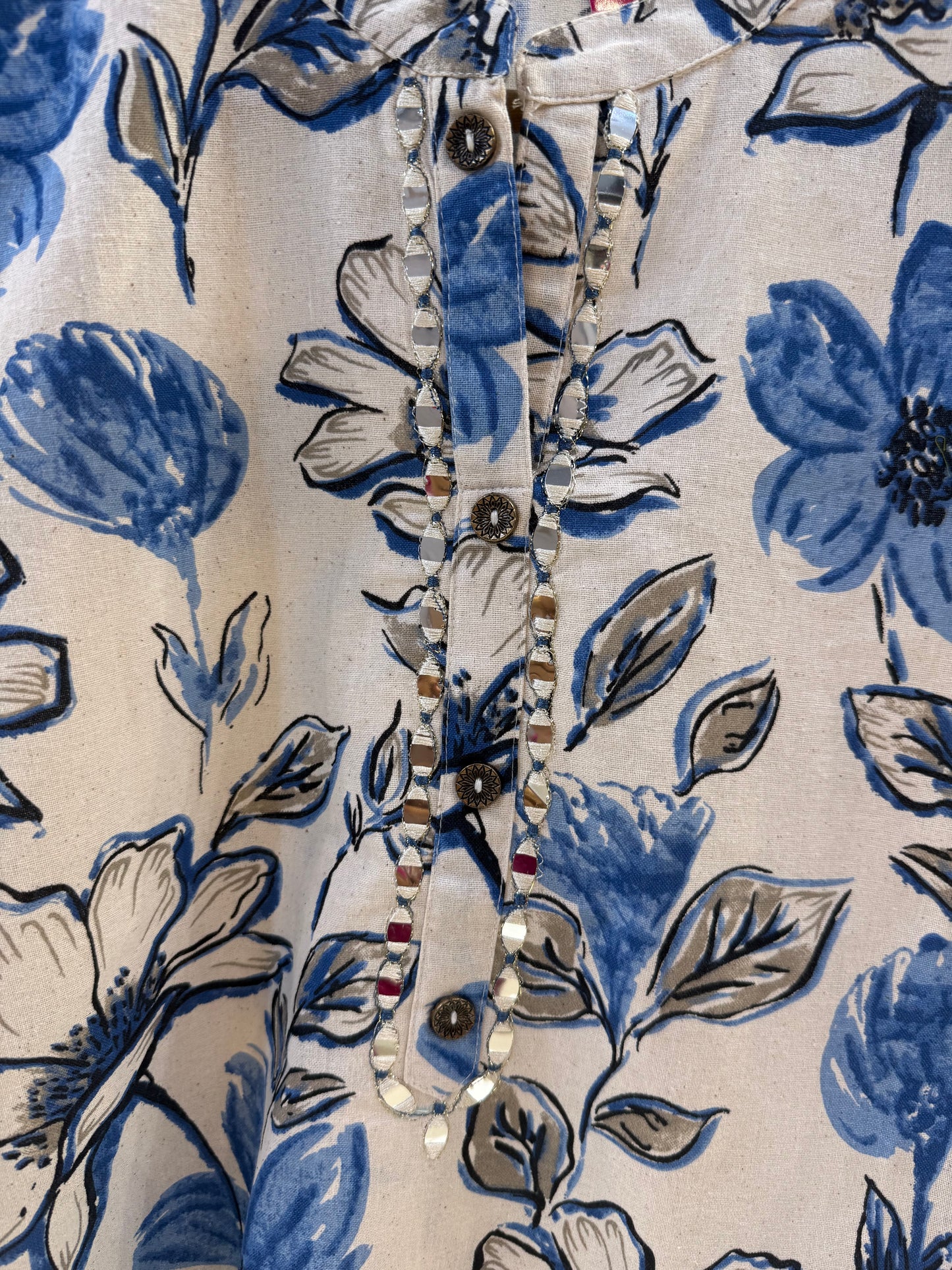 Half White Floral Pure Cotton Tunic Top