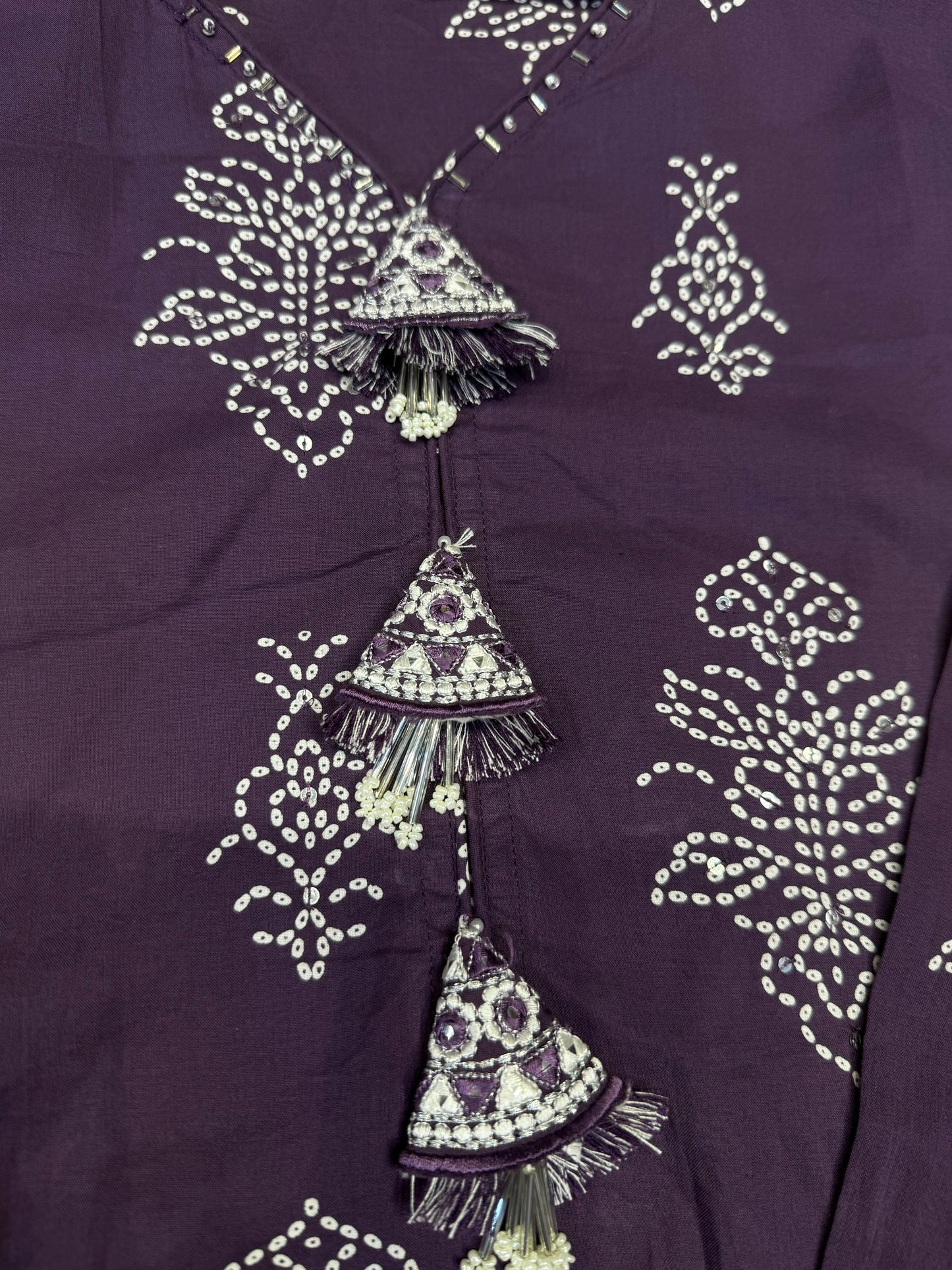 Lavender Pure Cotton Hand Embroidered Kurti With Pant-HSC81