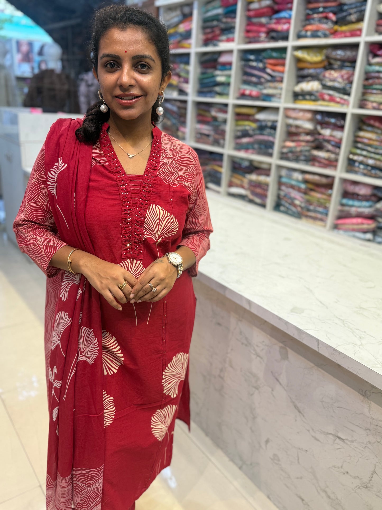 Straight cut Cotton Kurti With Pant and Dupatta