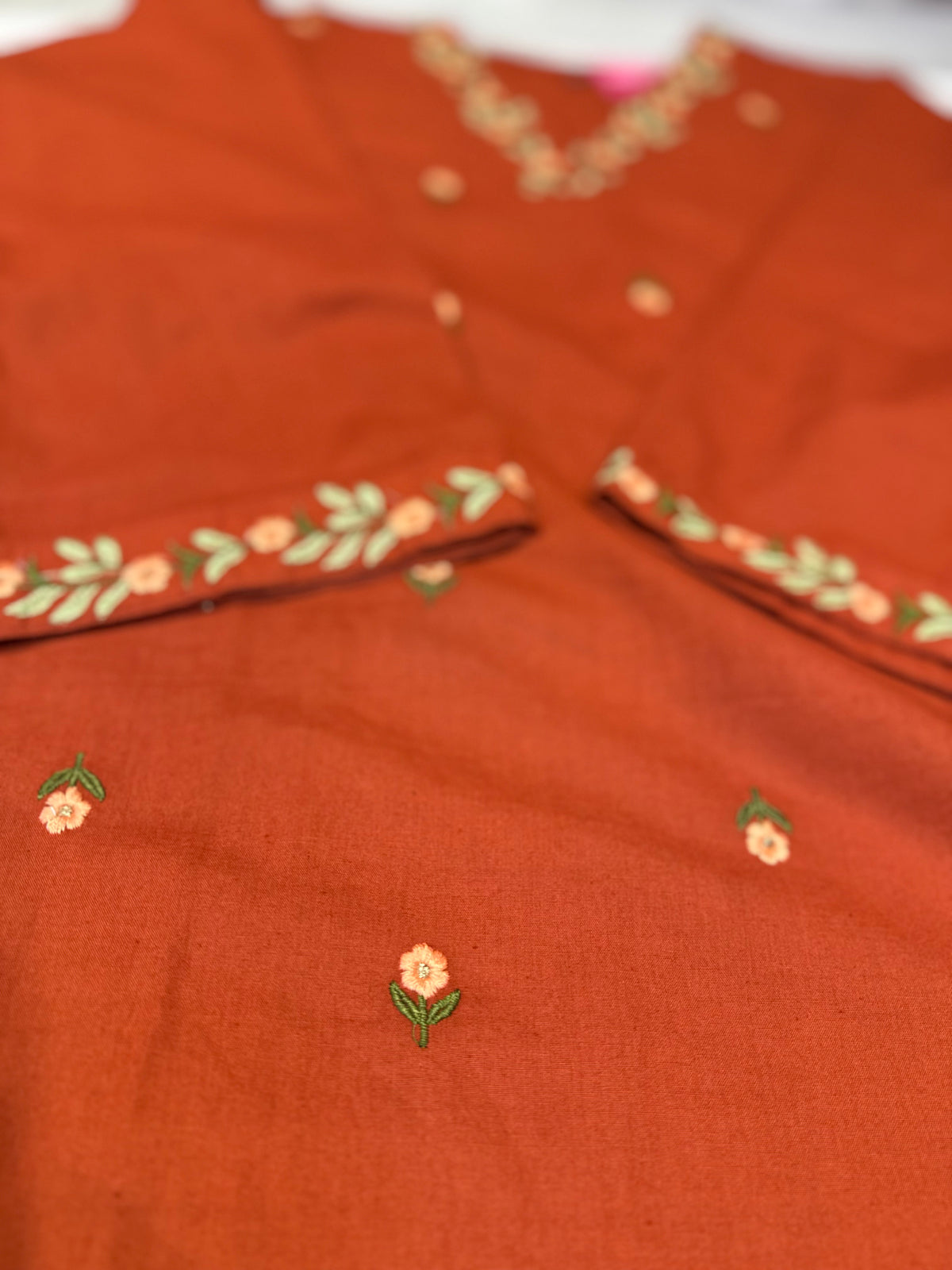 Rust Orange Embroidery Kurti With Pant -HSC1207