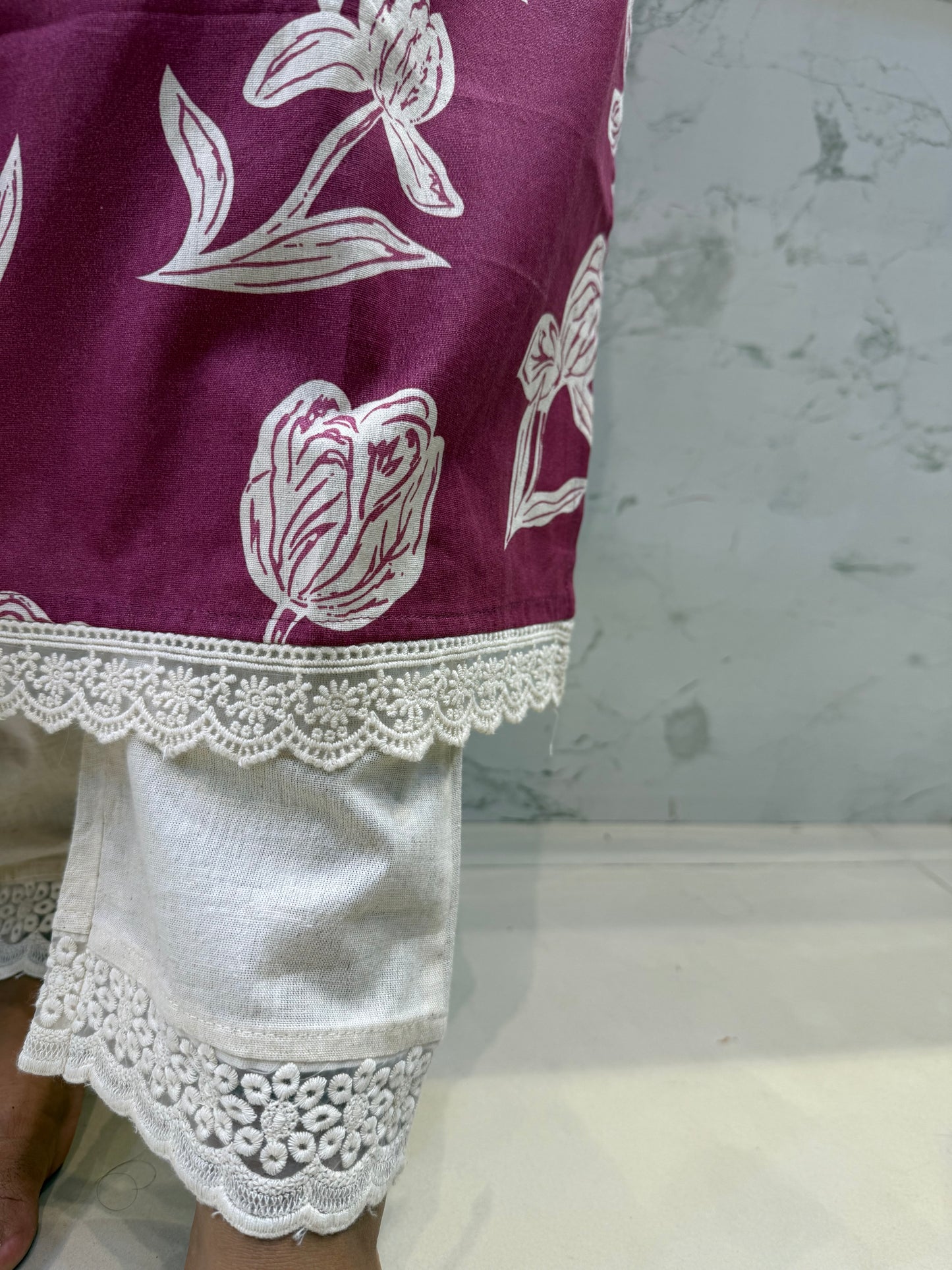 Pure Cotton Flex With Lace Details in Kurti with pant and Dupatta