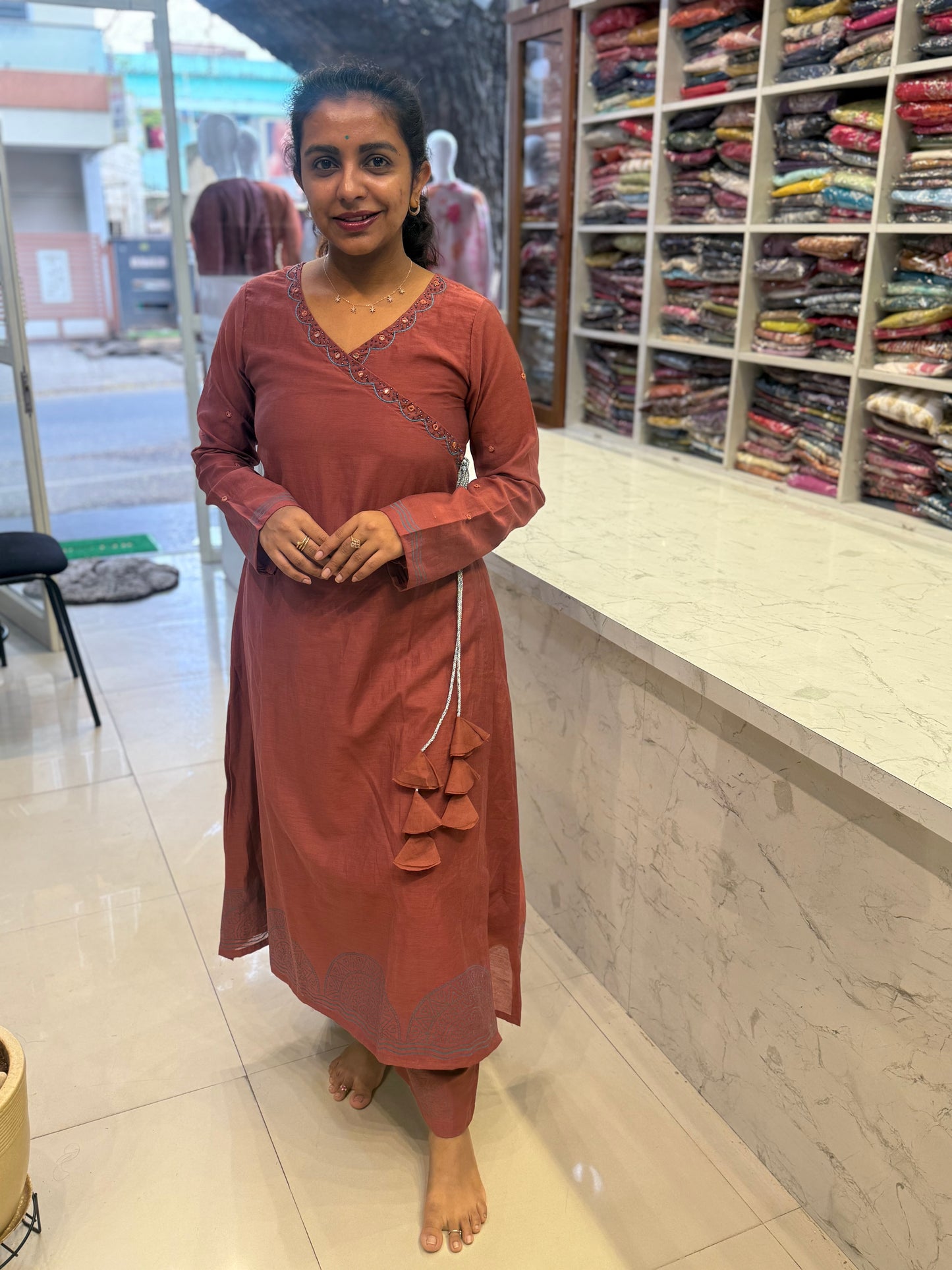 Dusty Rose Angrakha Kurti With Pant