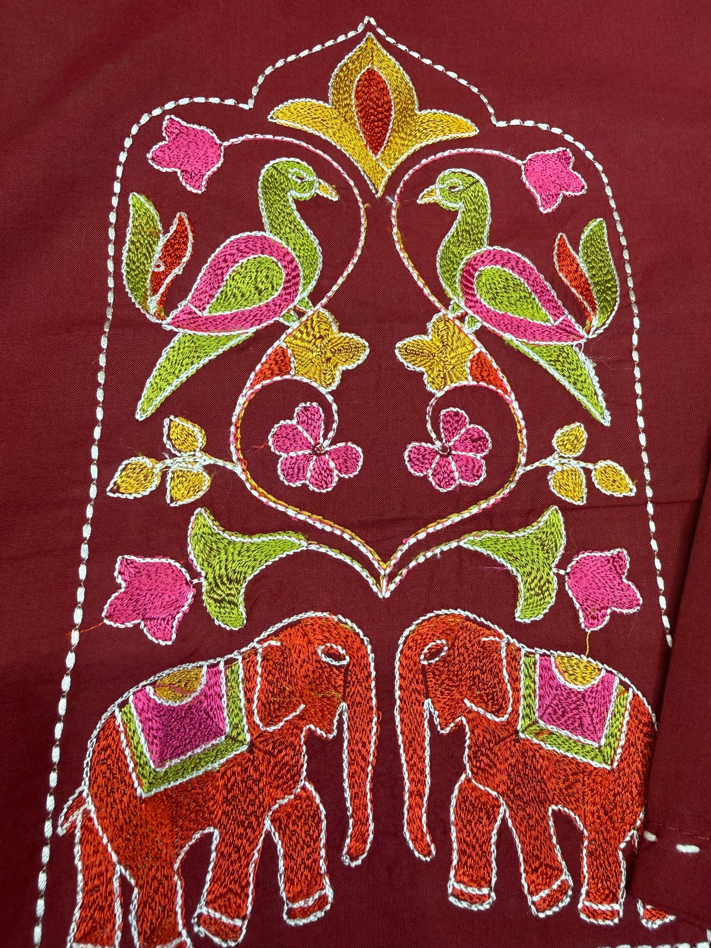 Marron Pure Cotton Embroidered Kurti With Pant-HSC81