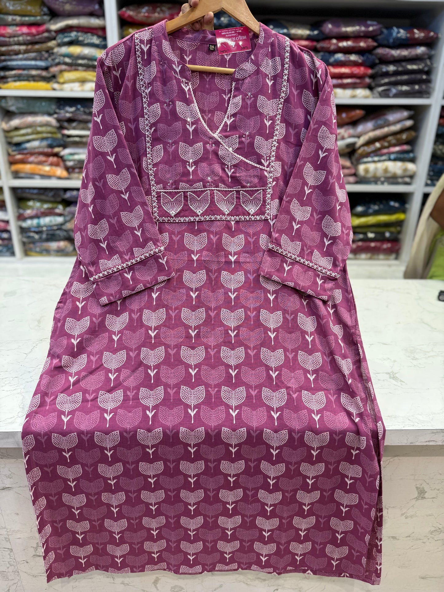 Lavender Printed Pure Cotton Kurti