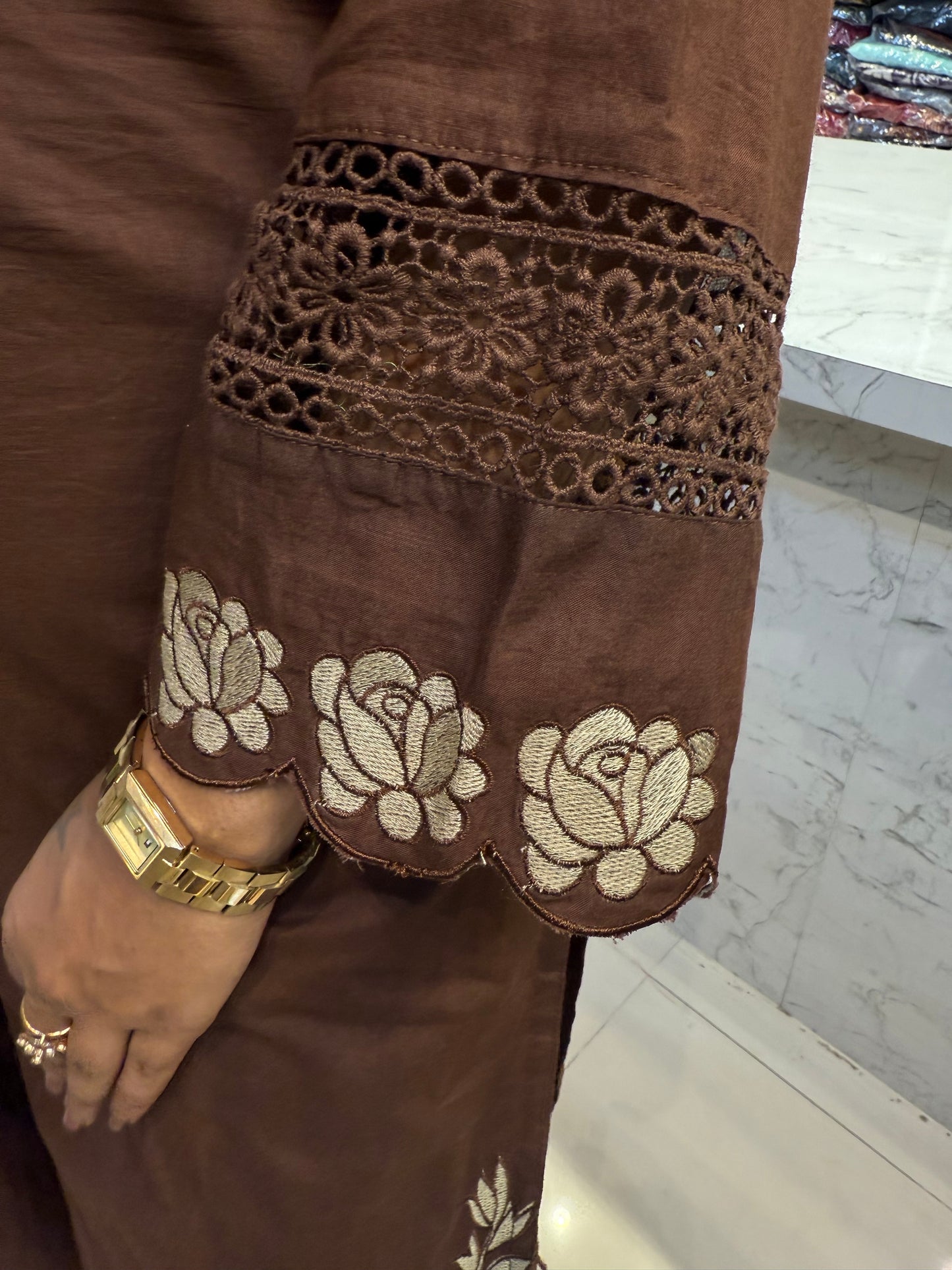 Scallop Cutwork Cotton Kurti With Pant And Dupatta