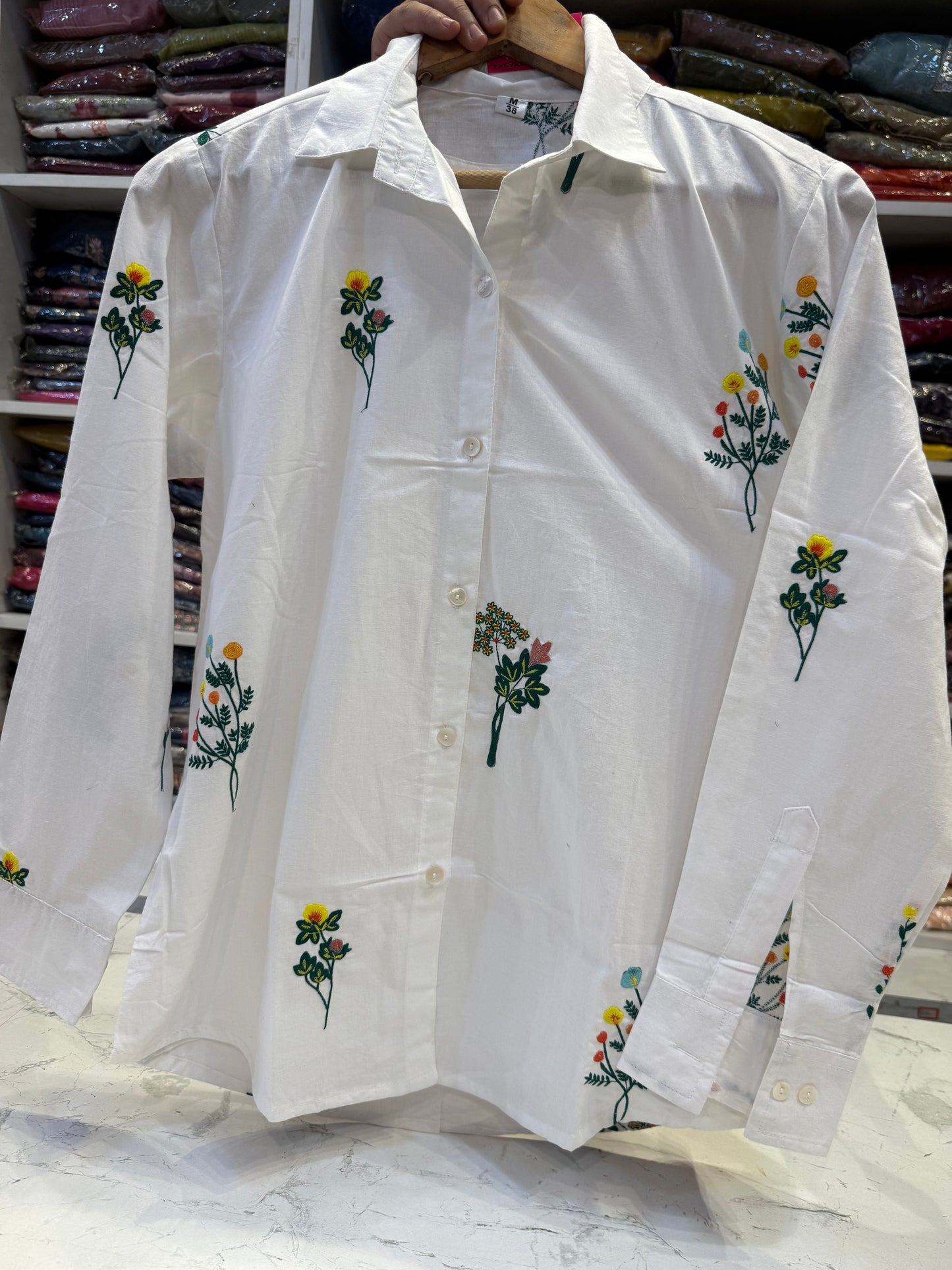 Half white Embroidered Tunics Top