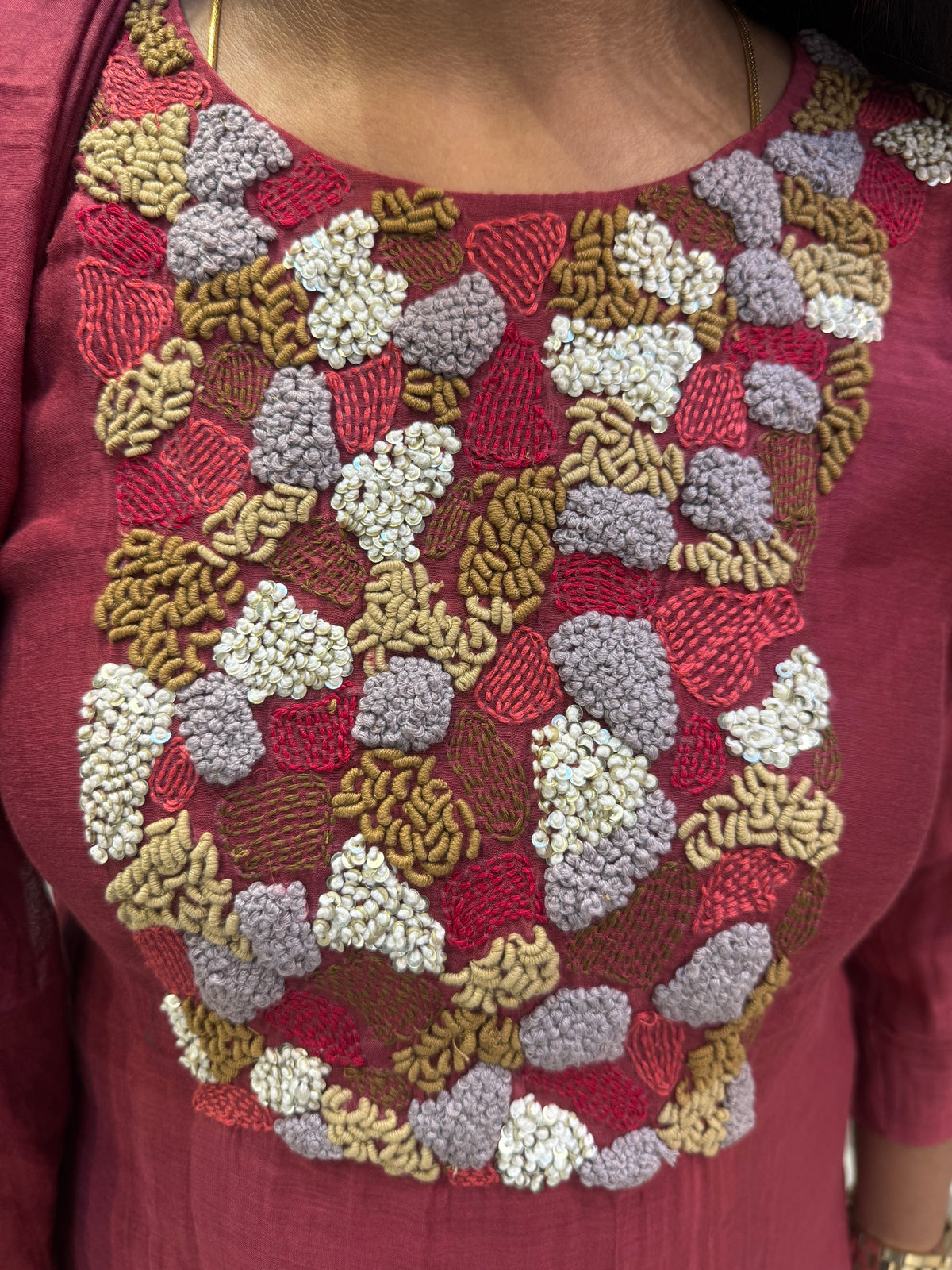 Pure Banarasi Mul Chanderi A-line Thread Embroidery Kurti With Pant and Dupatta -HSC1224