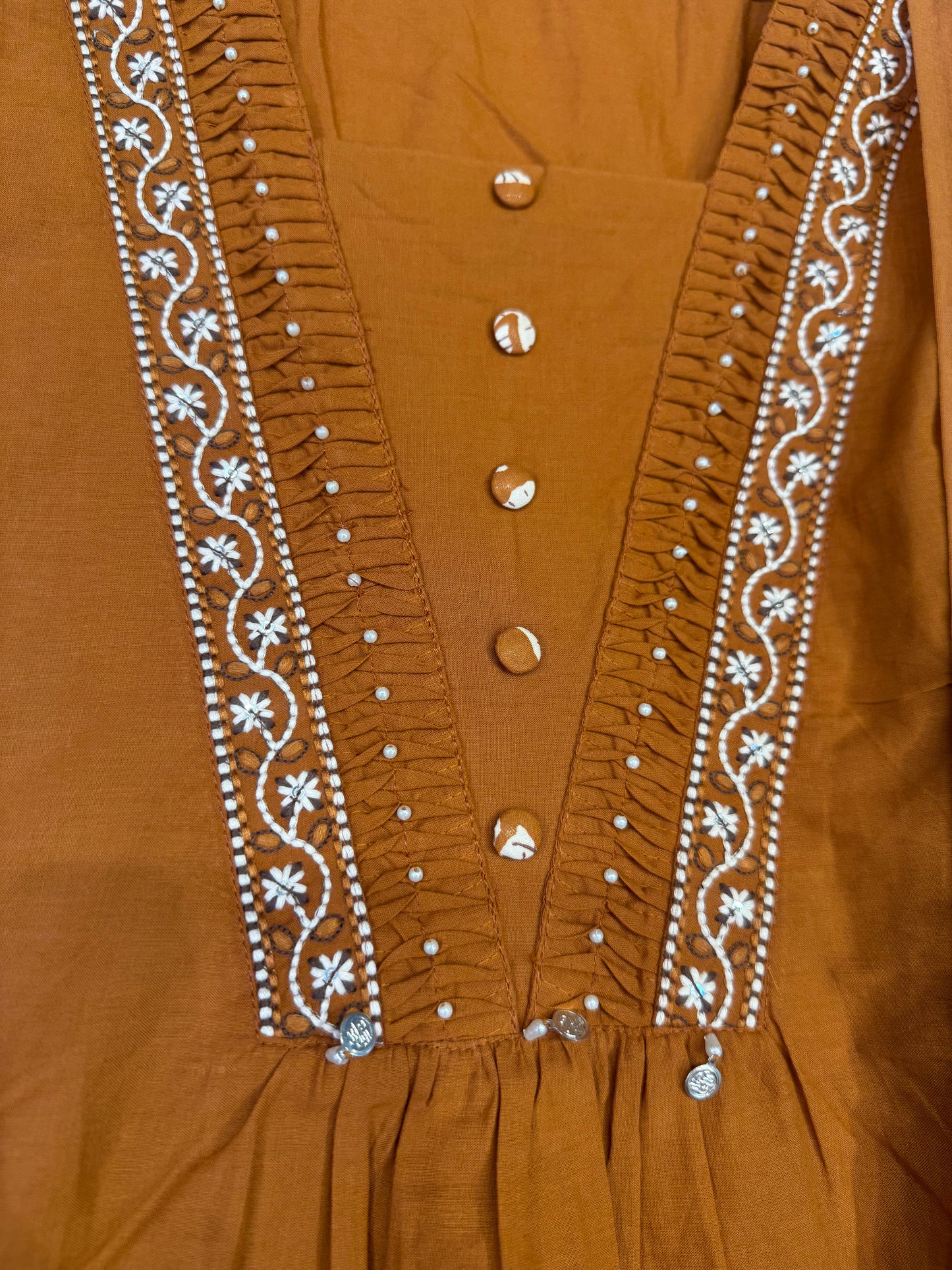 Rust Printed Pure Cotton Kurti With Pant and Dupatta