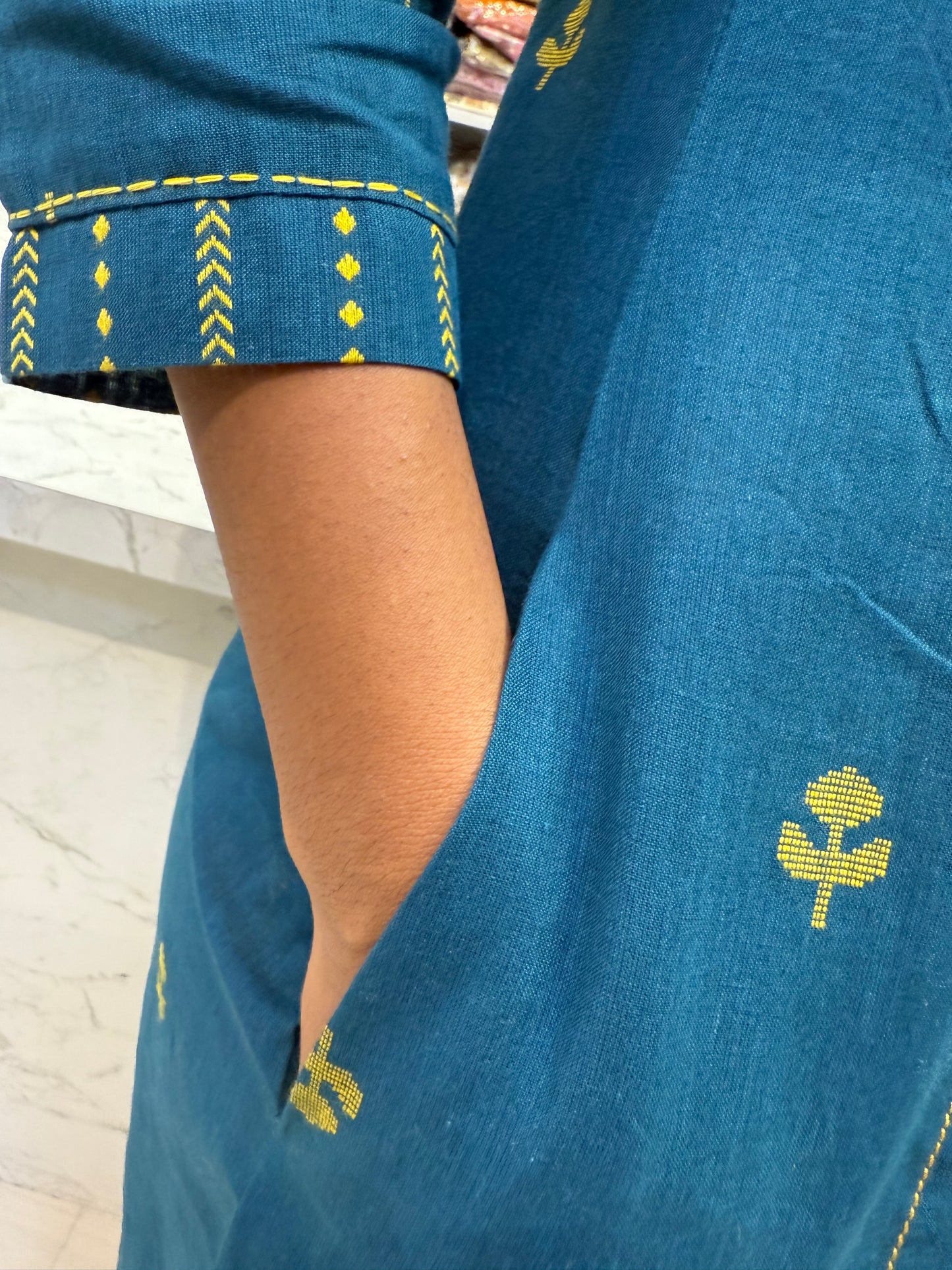 Teal Blue Pure Handloom Cotton Kurti