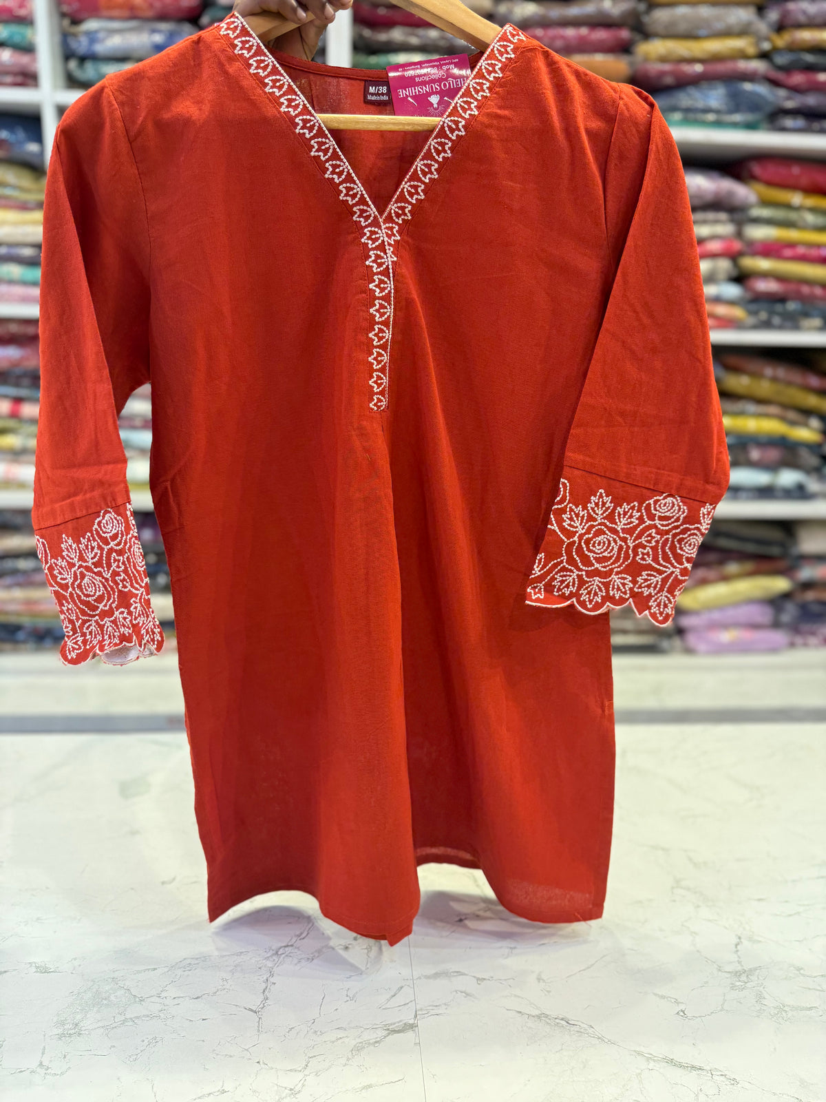 Rust Orange Cutwork Embroidery Tunics -HSC1249