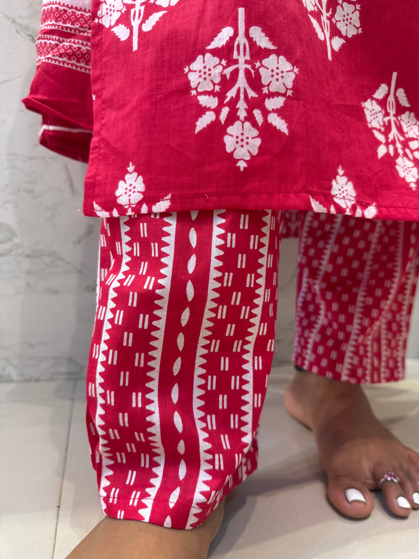 Pink Printed Cotton Kurti With Pant and Dupatta-HSC154