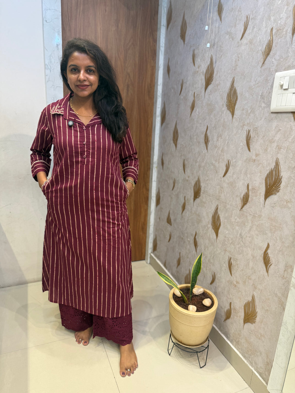 Pure Cotton Co-Ords Set Kurti With Schiffli Pant -HSC1232
