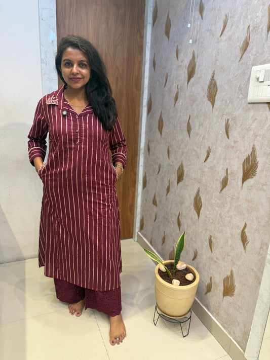 Pure Cotton Co-Ords Set Kurti With Schiffli Pant -HSC1232