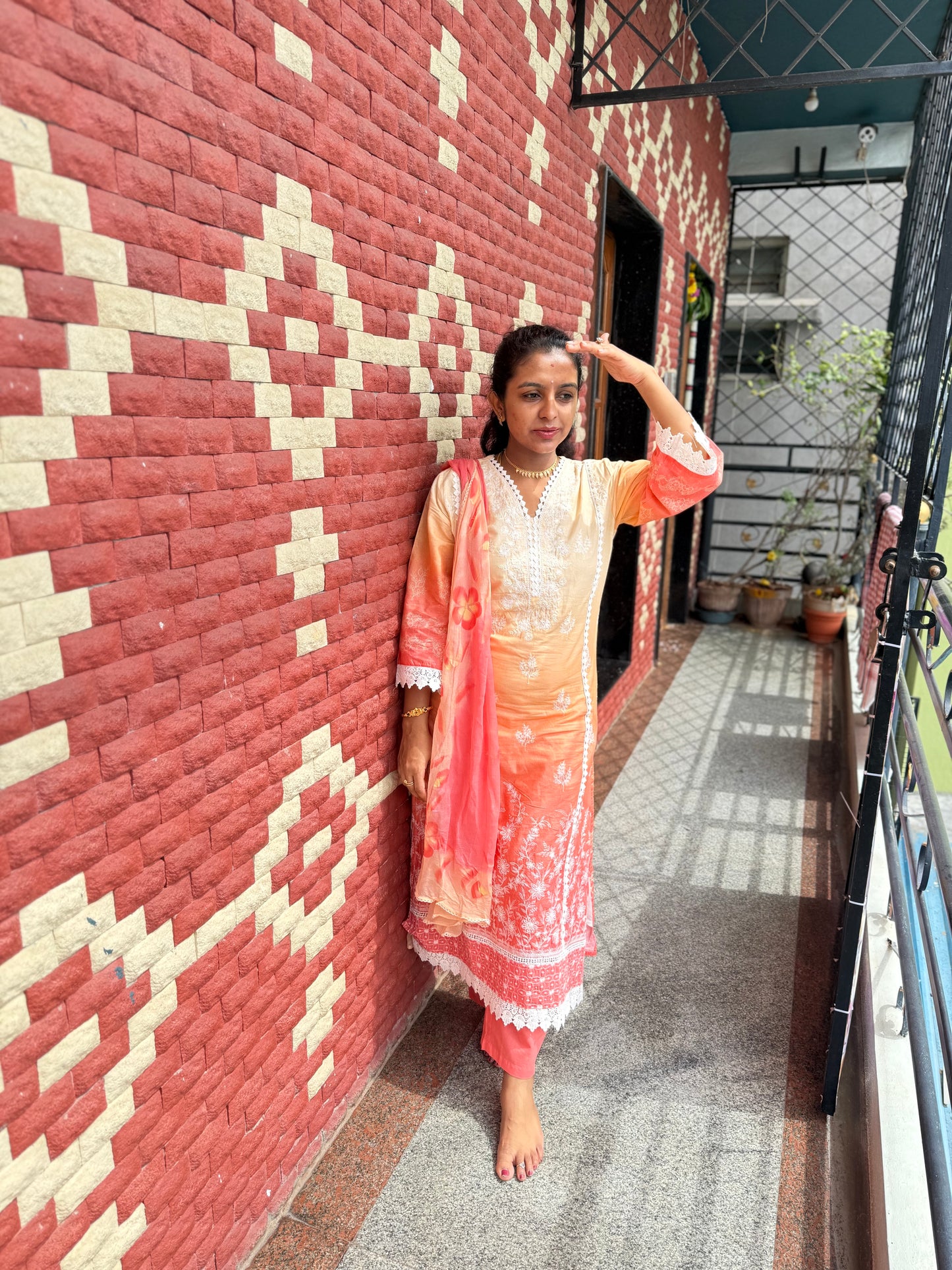 Pure Cotton Kurti With Pant and Brush Paint Dupatta