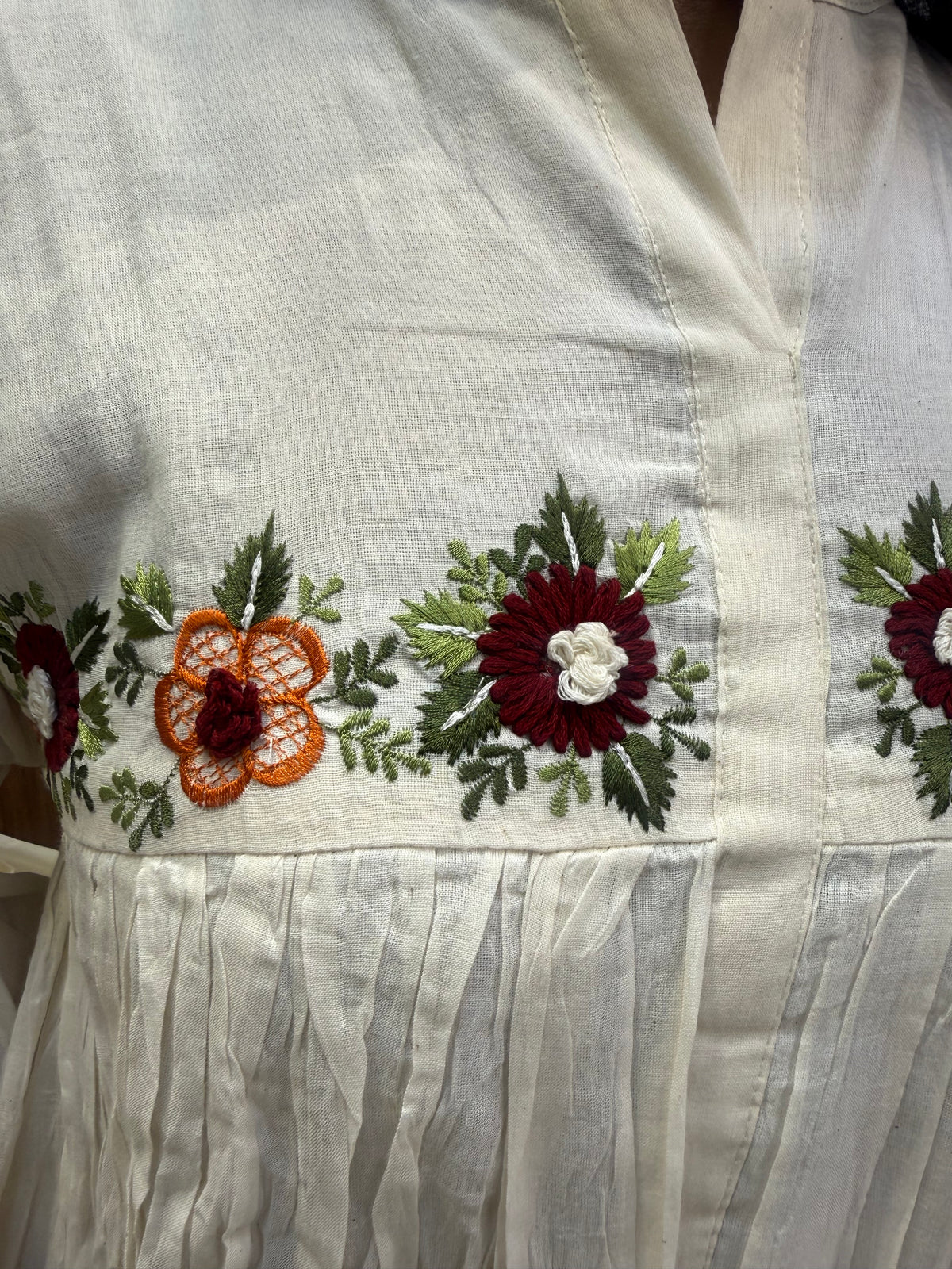 White Embroidered Pure Cotton Anarkali Kurti With Pant and Dupatta -HSC1220