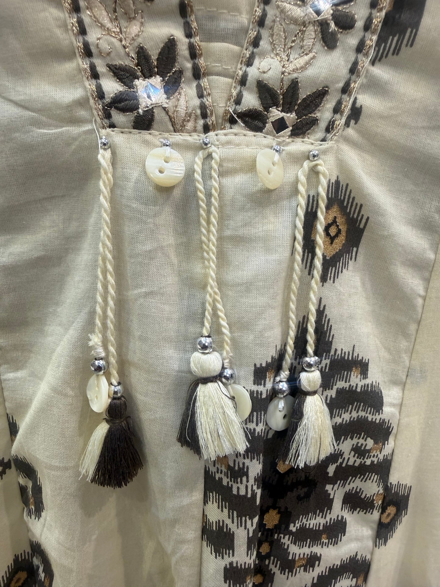 Half White printed A-line Kurti With Pant and Dupatta-HSC149