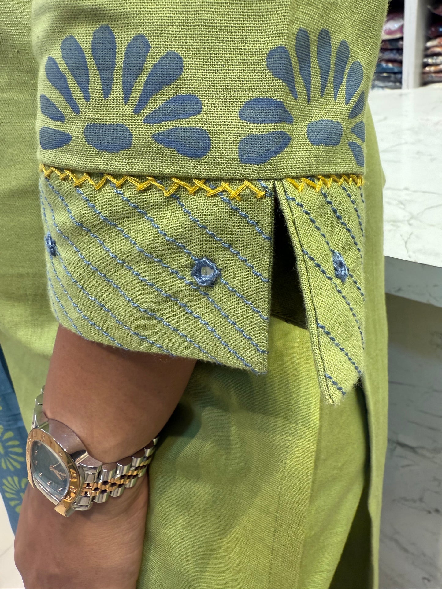 Green Cotton Kurti With pant and Dupatta