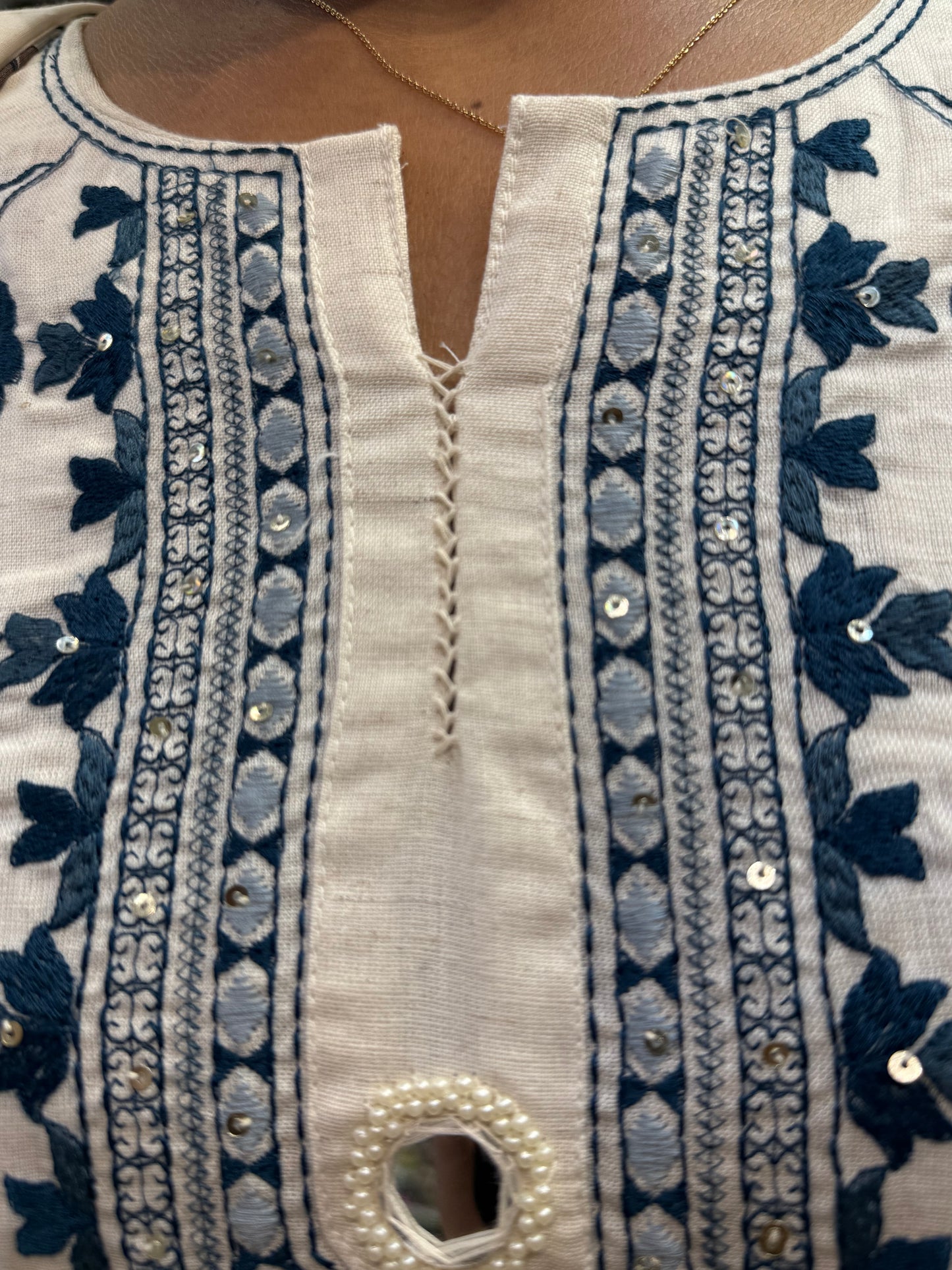 Half white Embroidered Kurti With Pant and Dupatta -HSC1125