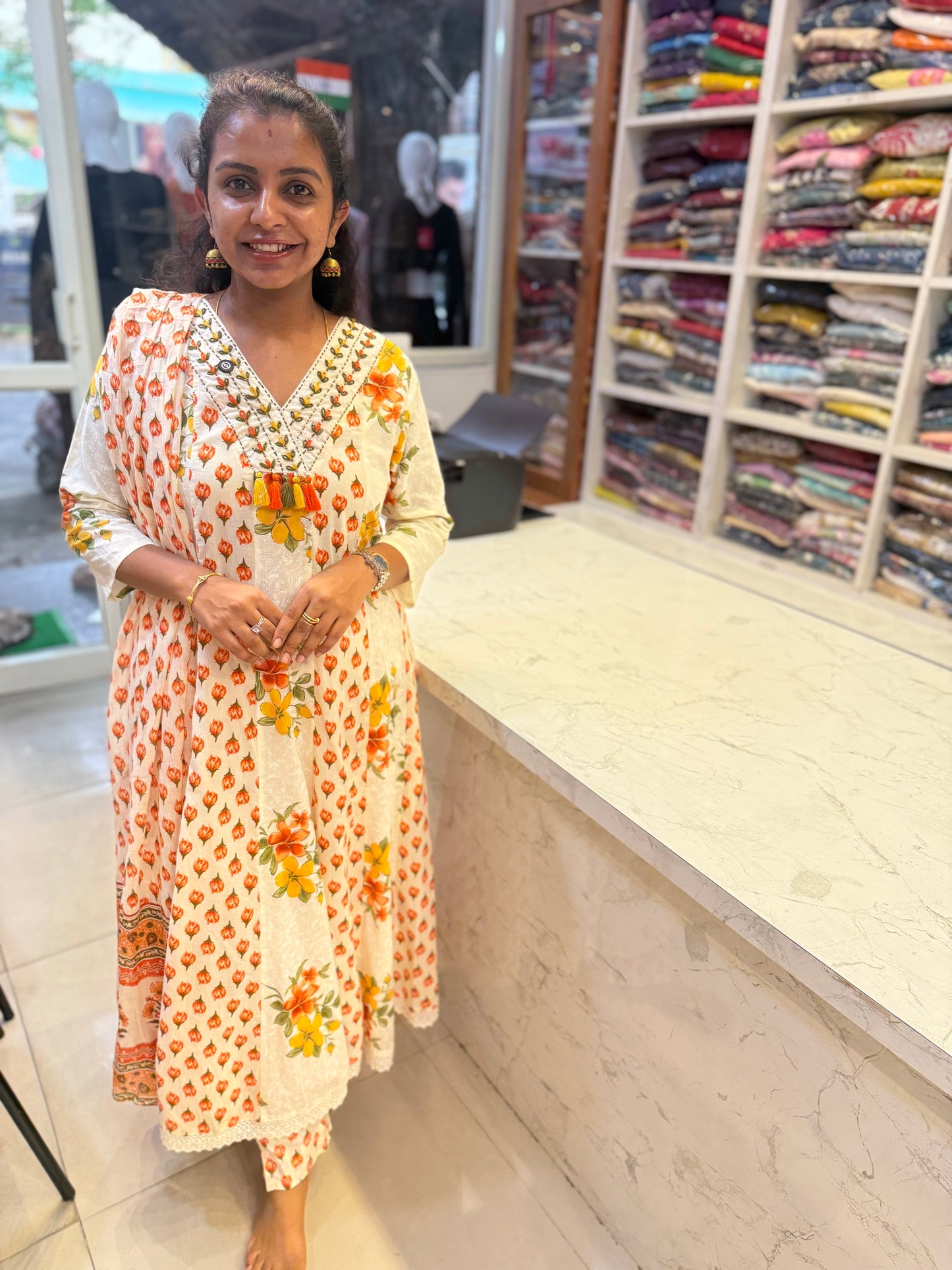 Anarkali Cotton Kurti With Pant and Dupatta