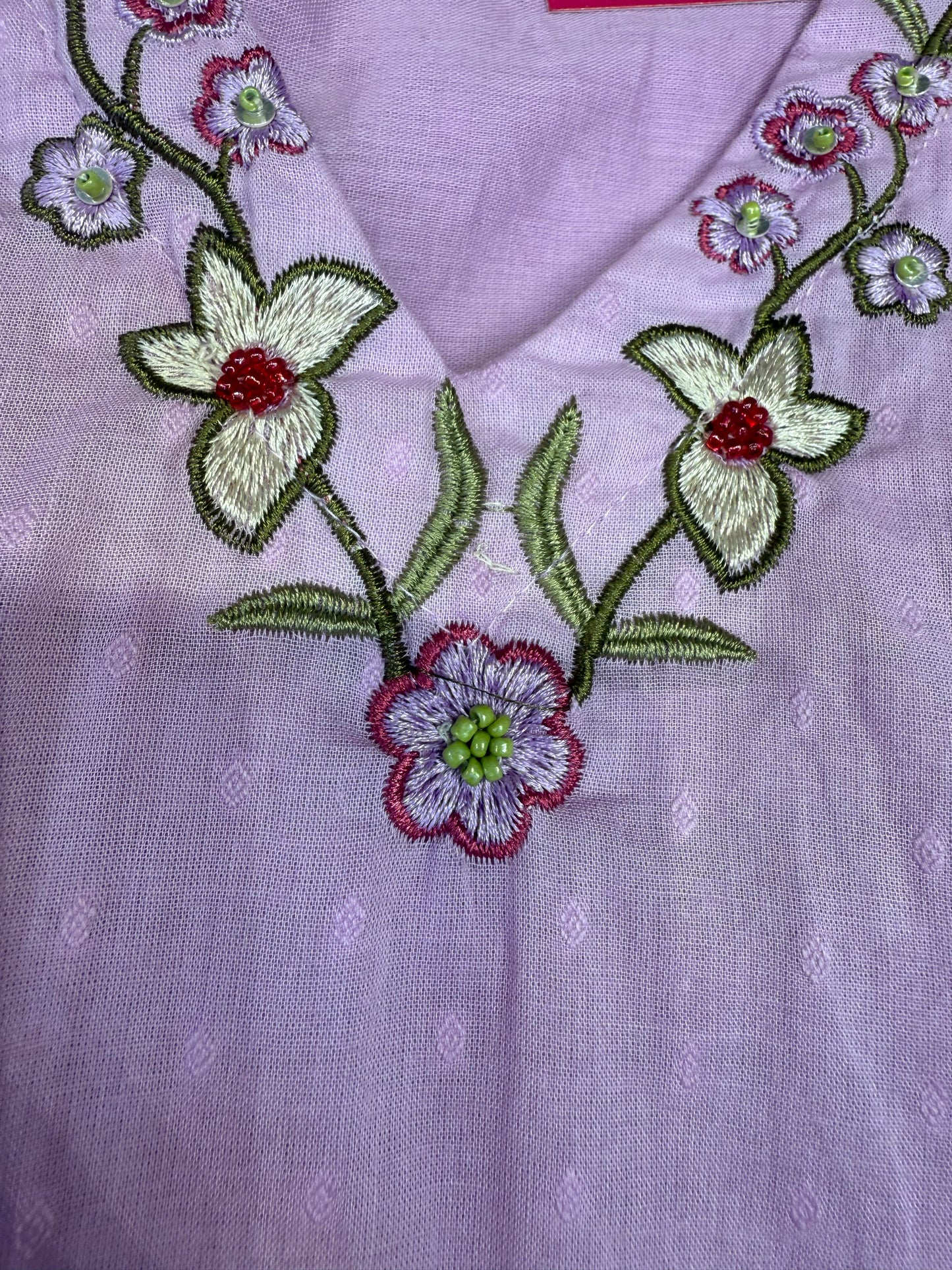 Lavender Cotton Silly Embroidery Kurti With Pant and Dupatta