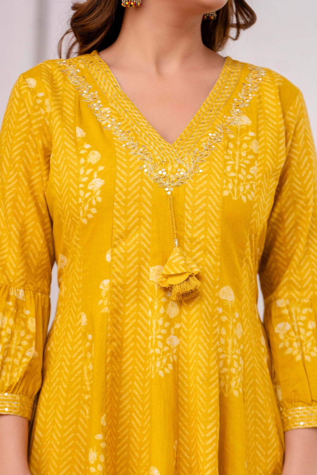 Mustard Anarkali Pure Cotton Kurti With Pant and Dupatta-HSC106