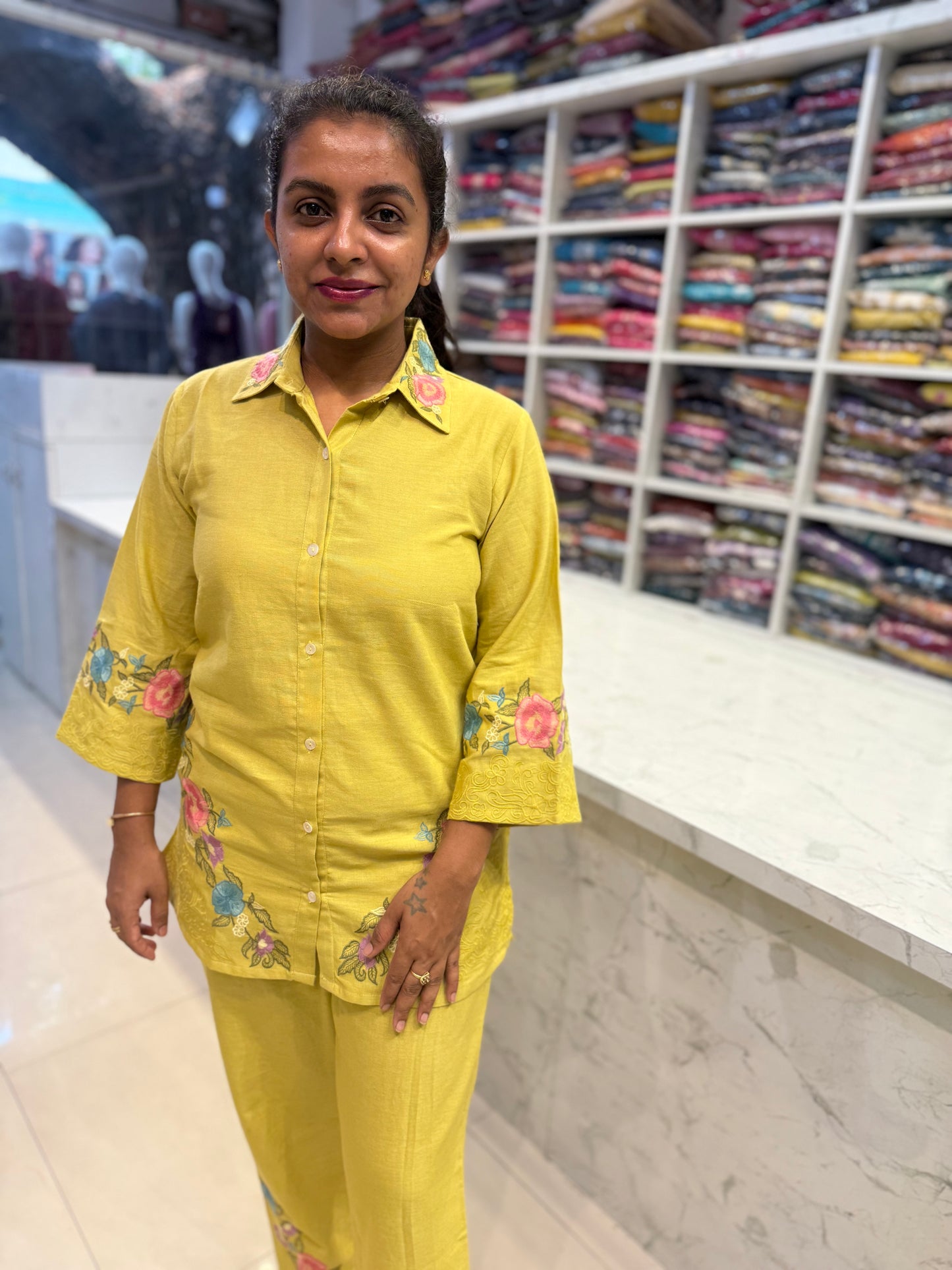 Green Pure Cotton Flex Embroidered Co-ords-HSC92