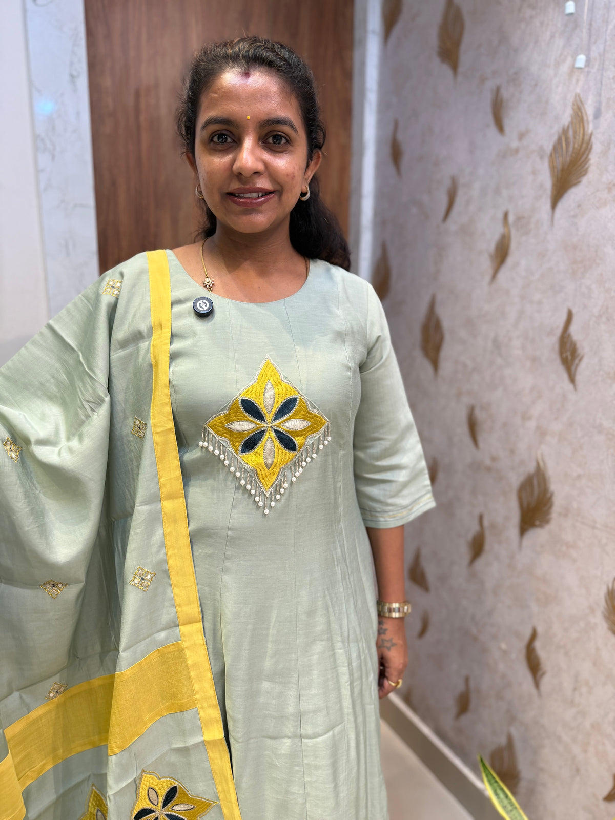 Silk Embroidered Kurti With Pant and Dupatta -HSC1260