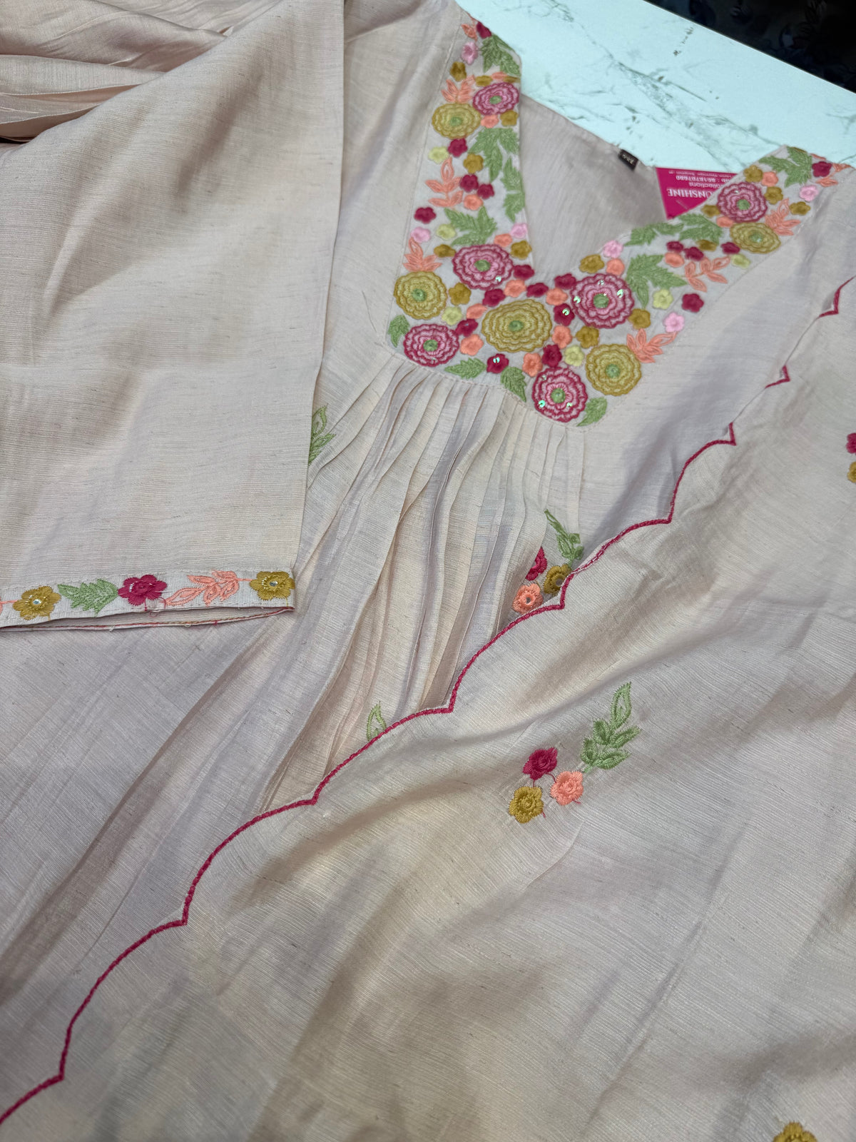 Scallop cut work Embroidery Kurti With Pant and Dupatta -HSC1204