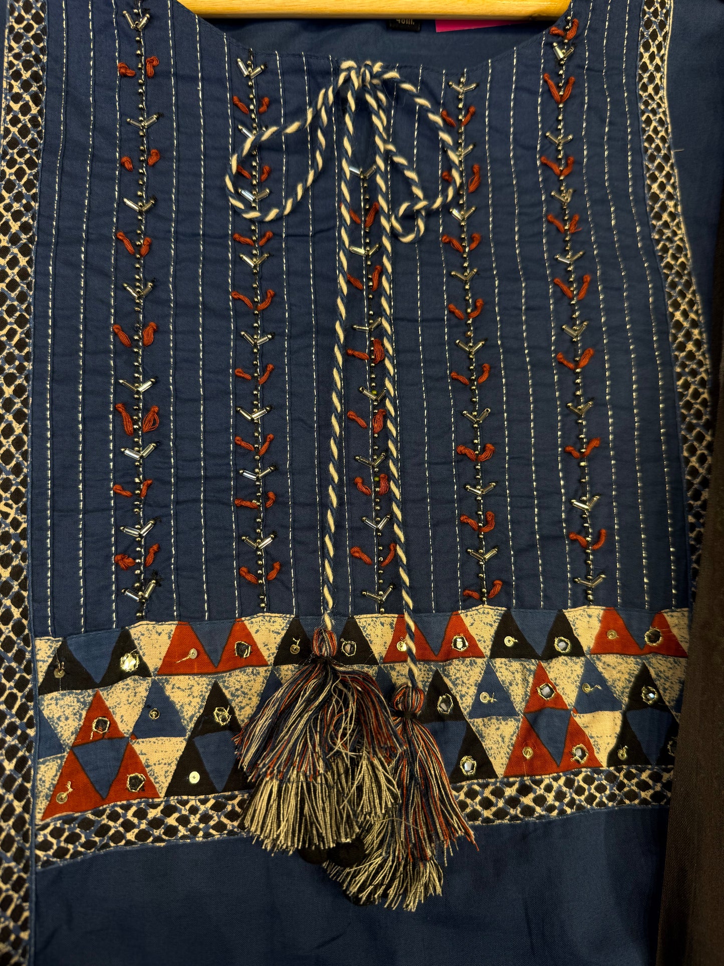 Blue Printed Cotton Kurti With Pant and Dupatta  - HSC1154