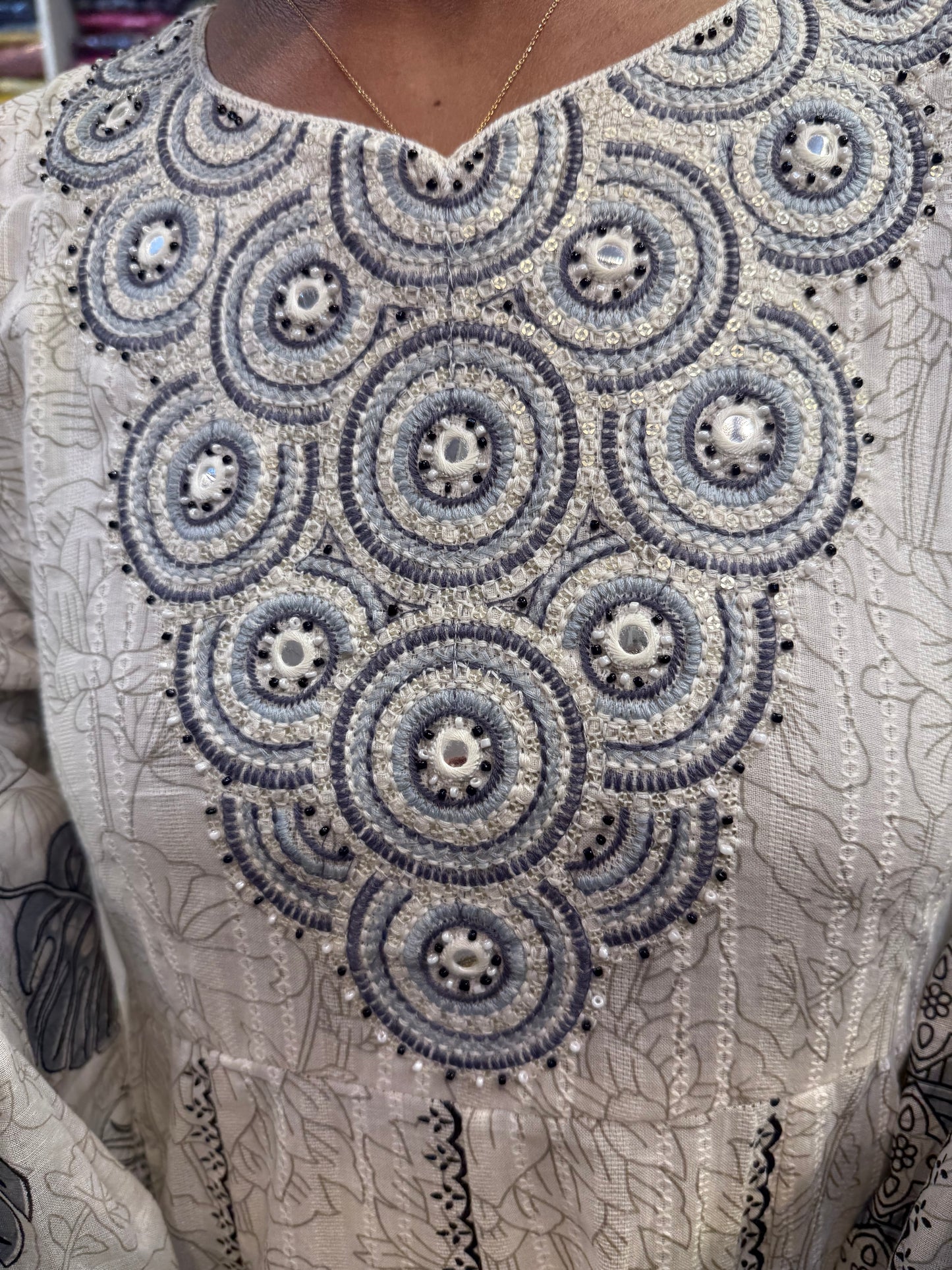 Pure Cotton Half White Hand Work Embroidery Kurti With Pant and Dupatta