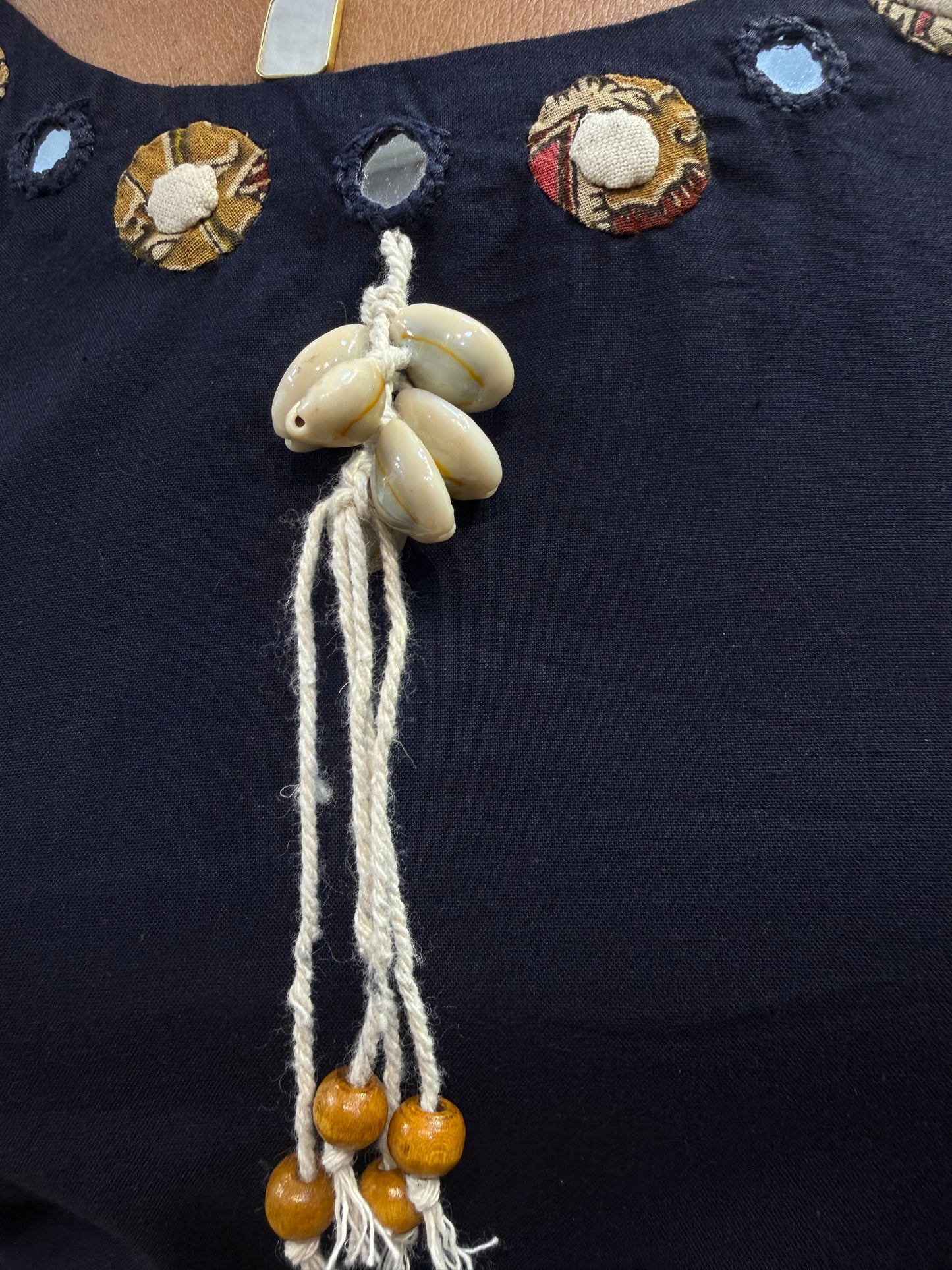 Navy Blue Embroidered Cotton Kurti With Pant-HSC76
