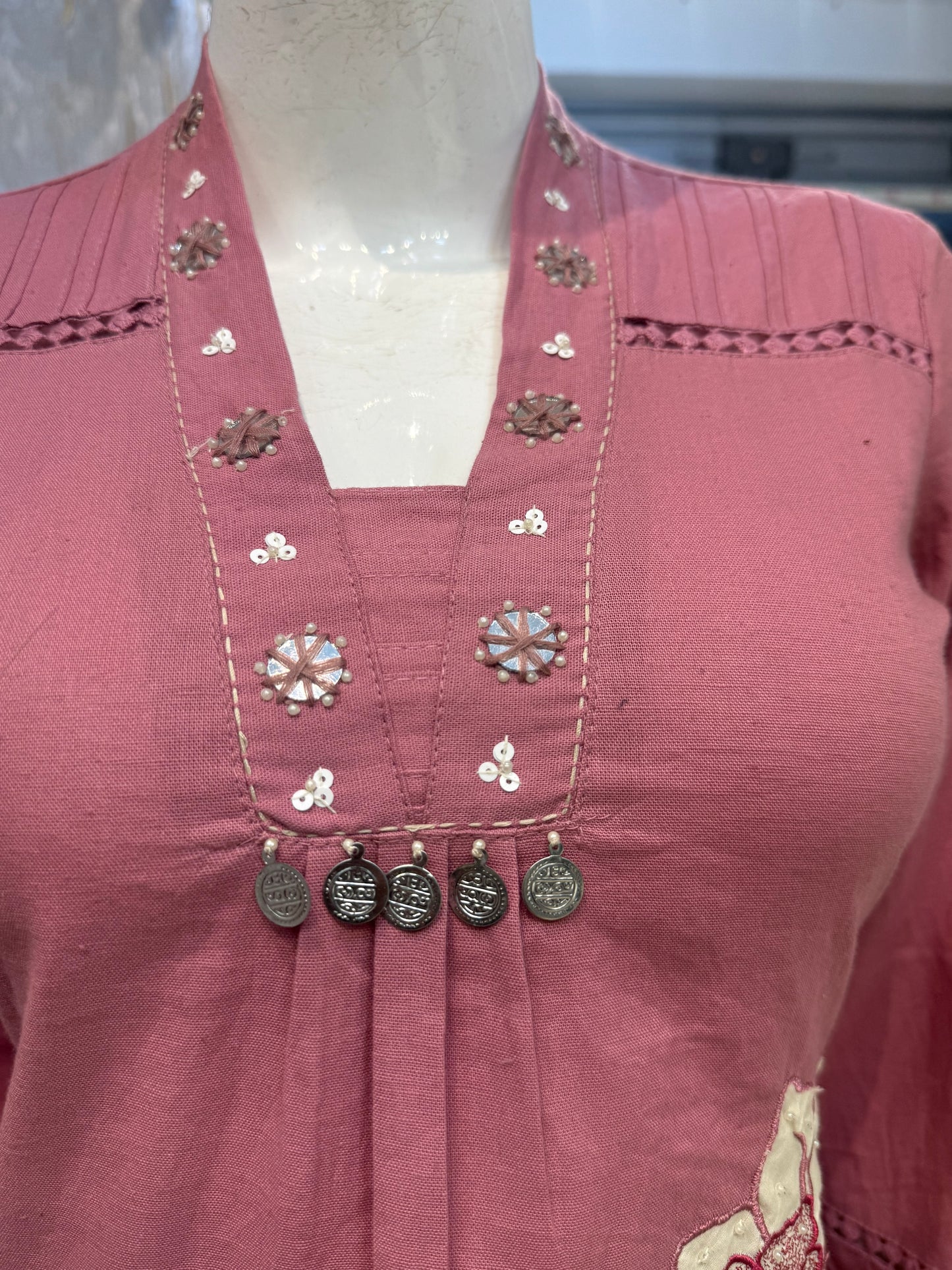 Dusty Rose Pink Applique Cotton Flex Lave Co-ords set-HSC171