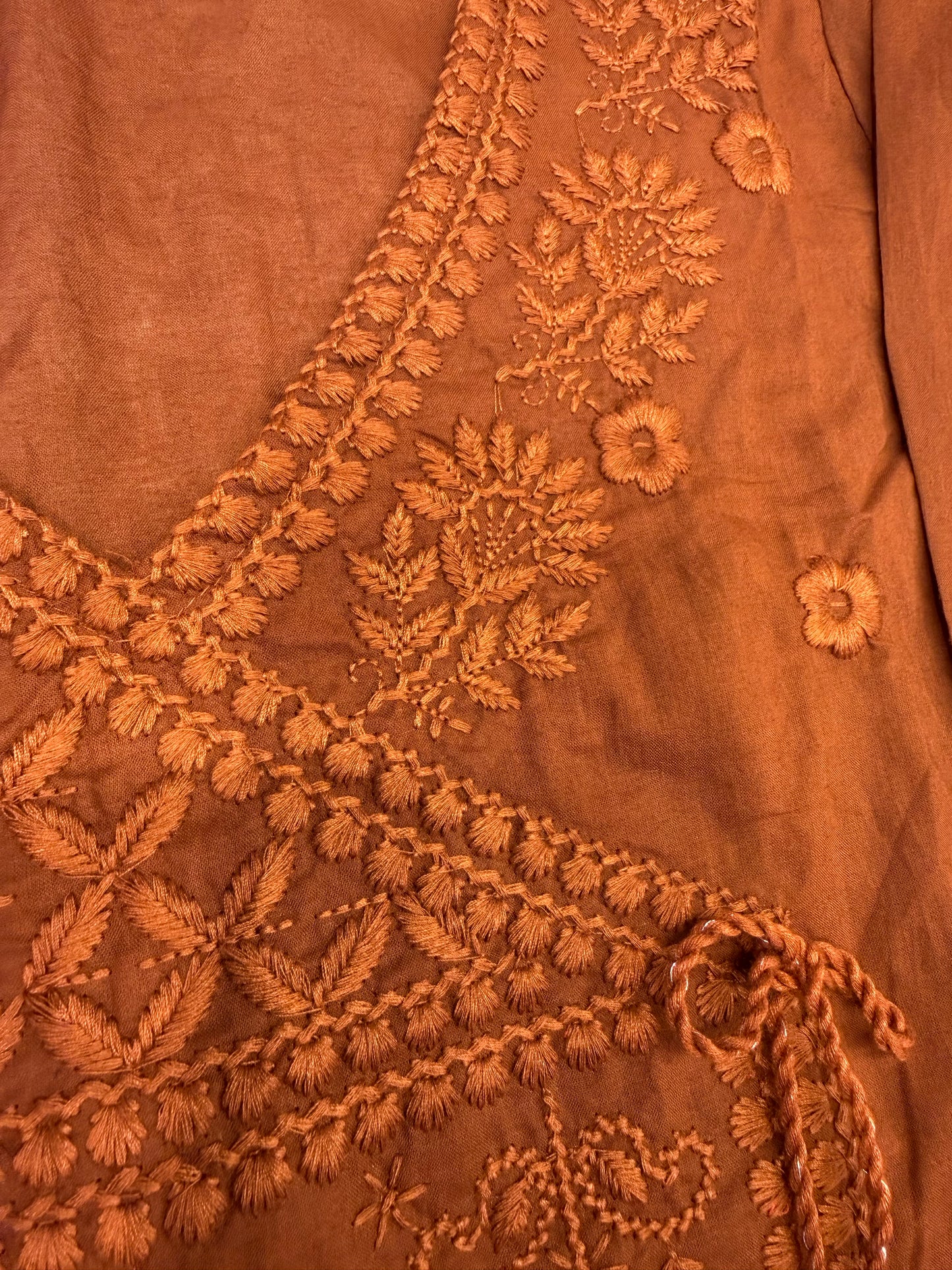 Chocolate Brown Chikankari Embroidery Kurti With Pant and Dupatta-HSC163