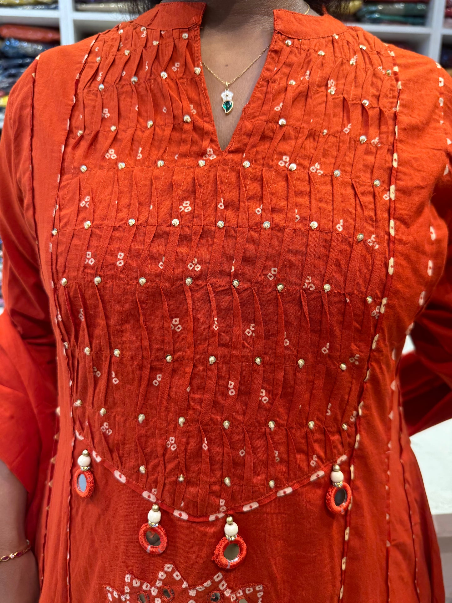 Rust Orange Anarkali Pure Cotton Kurti With Pant and Dupatta