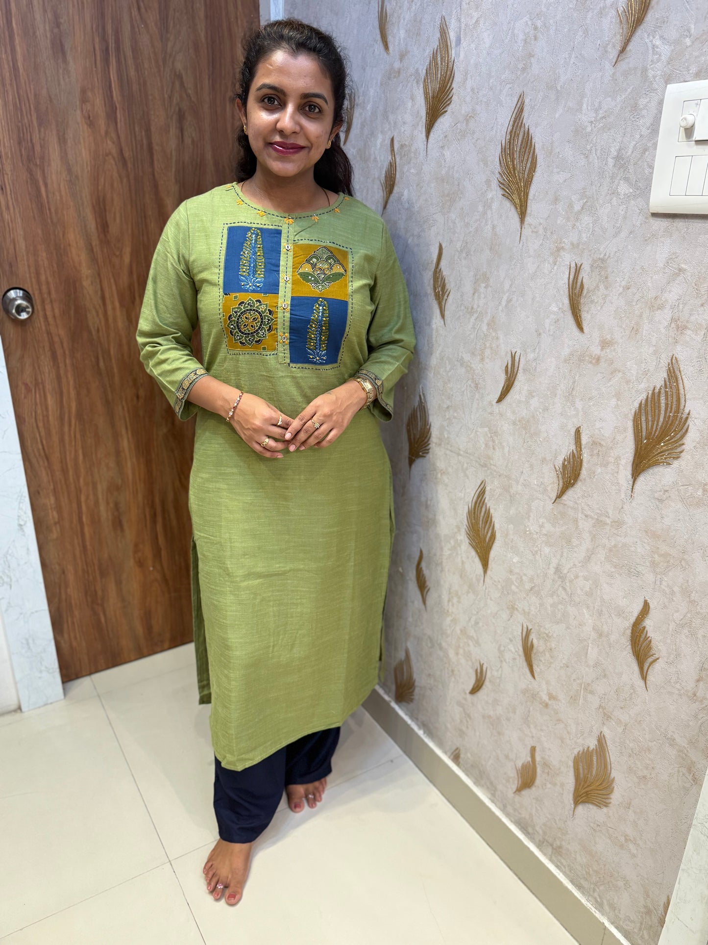 Premium Green Pure Cotton Embroidered Kurti - HSC1167