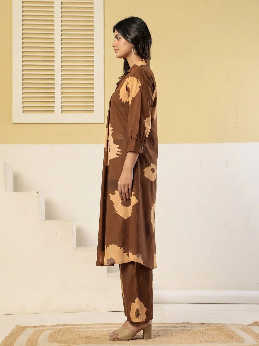 Brown Abstract Caramel Printed Cotton Co-ords set