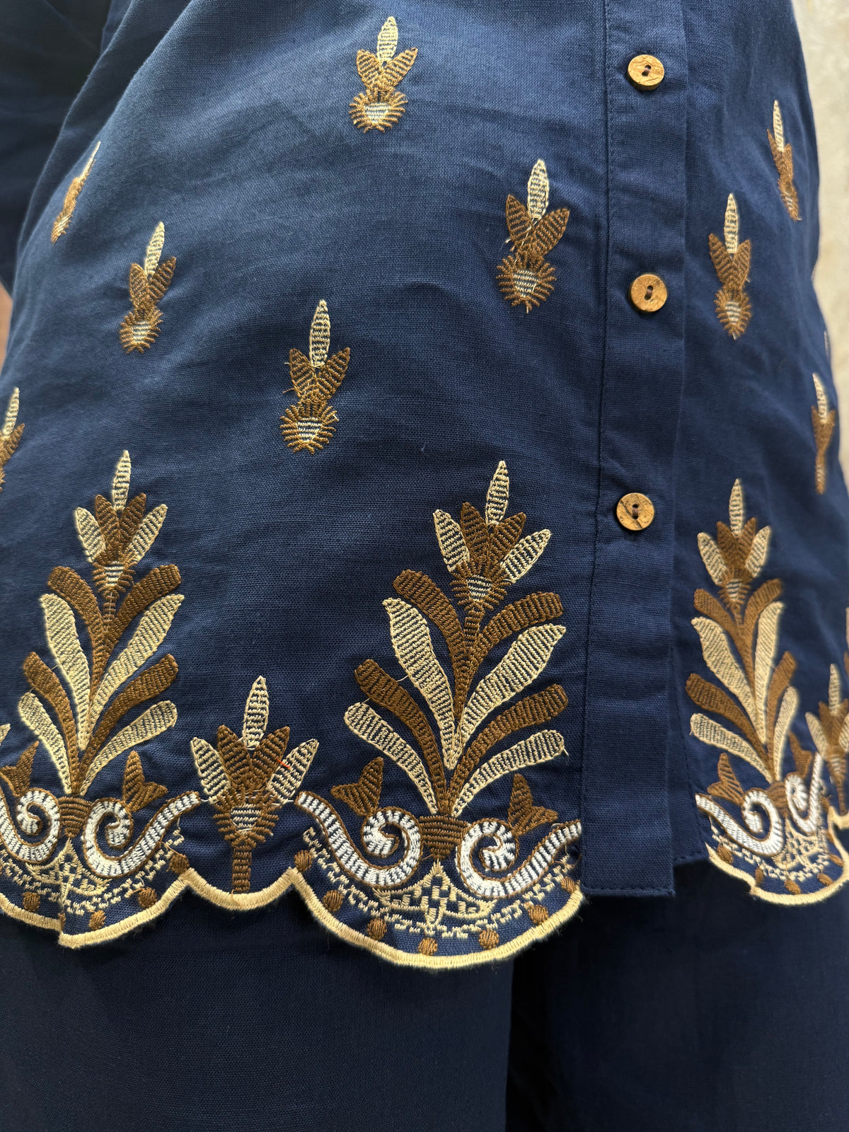 Scallop Cut Blue Embroidery Pure Cotton Co-ords Set -HSC1288
