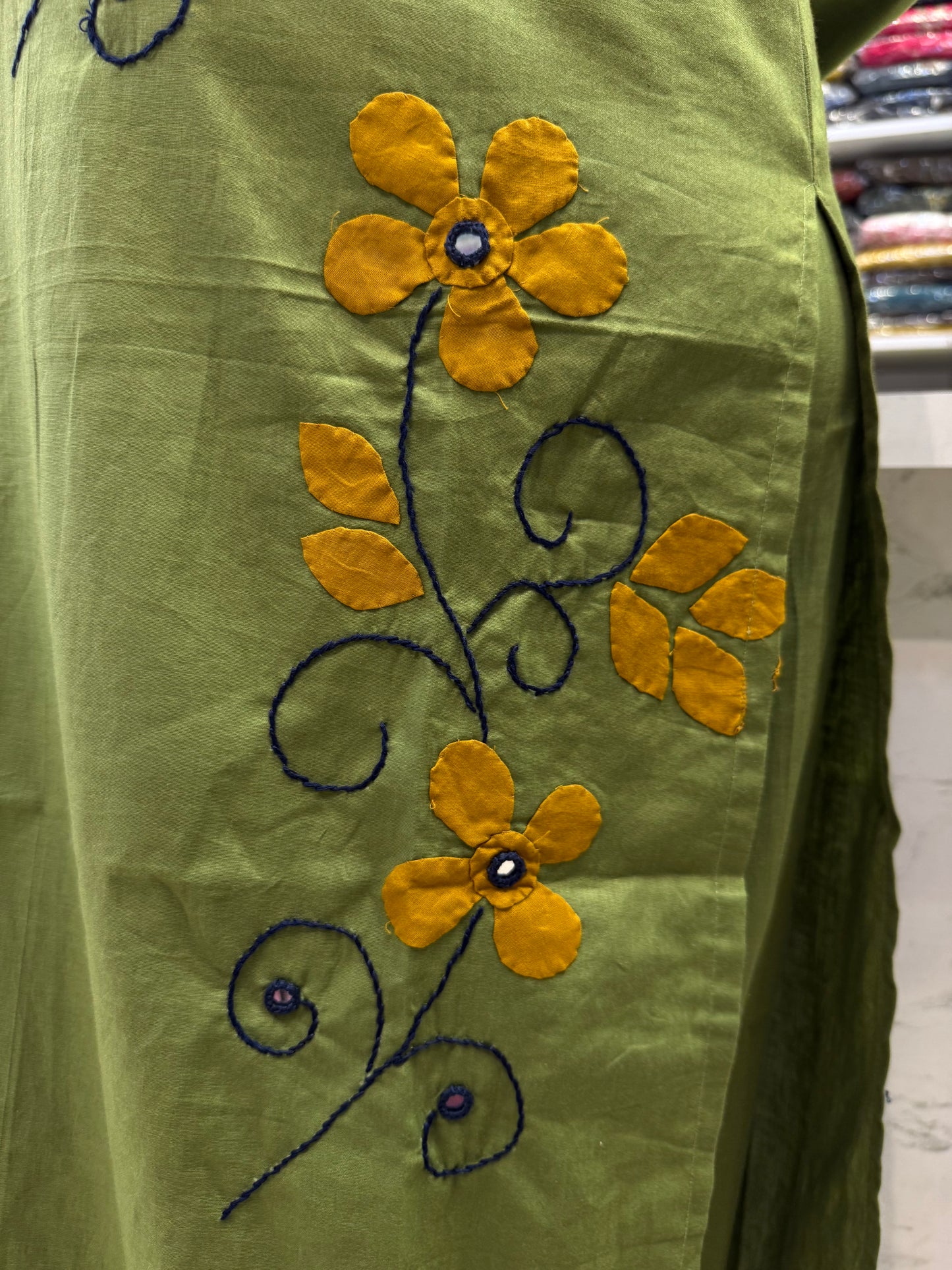 Appliqué Pure Cotton Embroidered Kurti With Pant and Dupatta-HSC132
