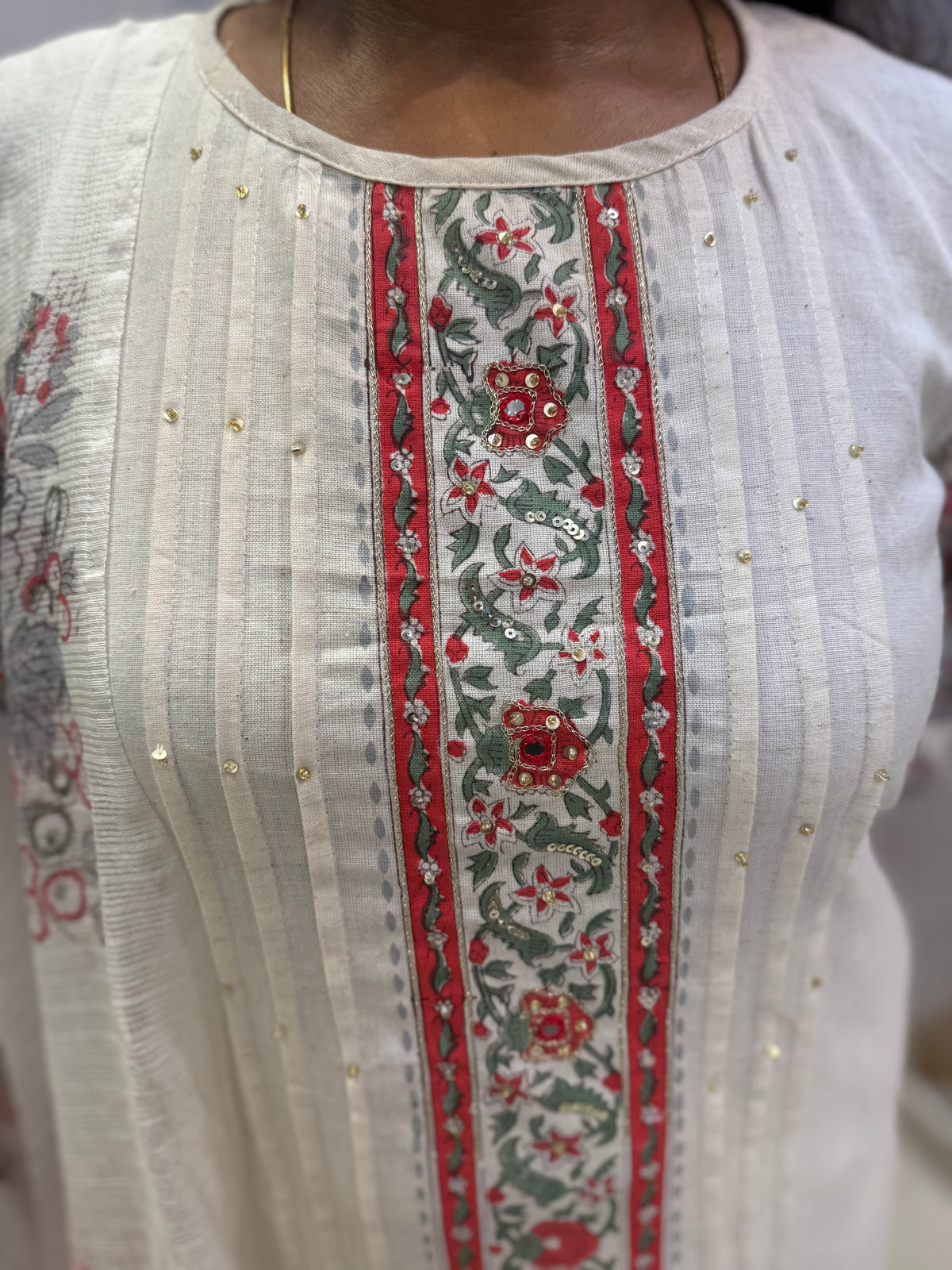 Half white Printed Pure Cotton Kurti With Pant and Dupatta -HSC1159