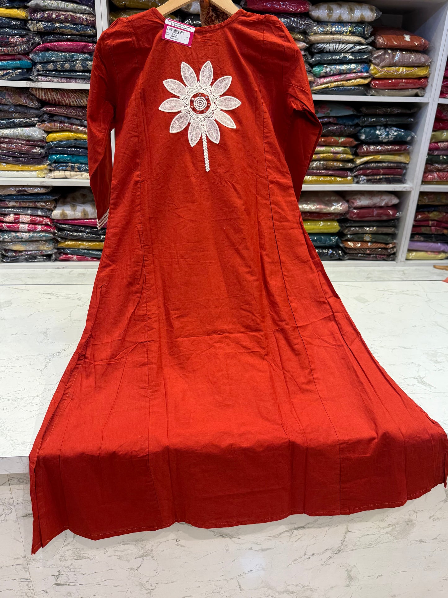 Rust Orange Embroidery Kurti With Pant and Dupatta
