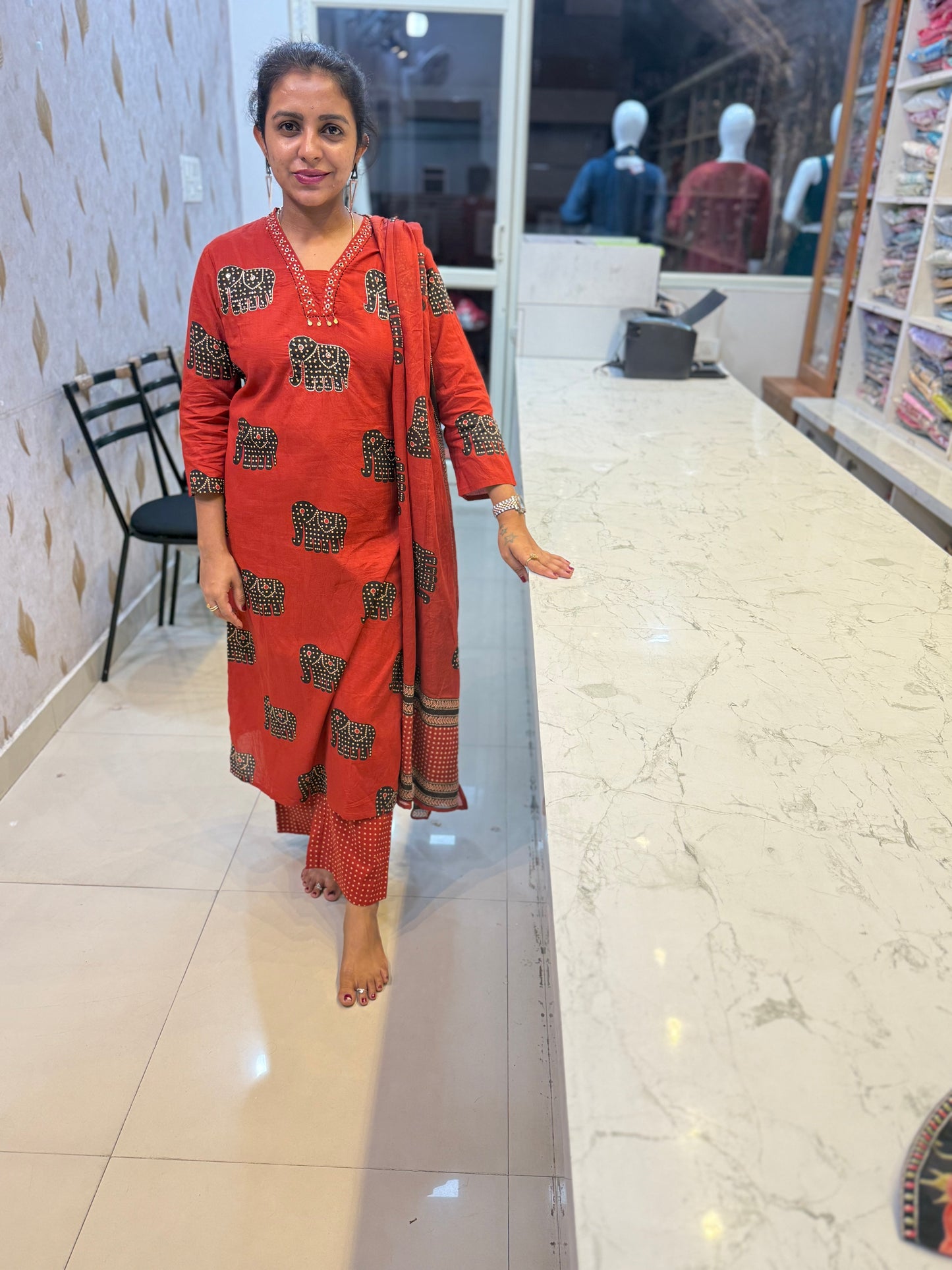 Elephant Marron Cotton Salwar Set