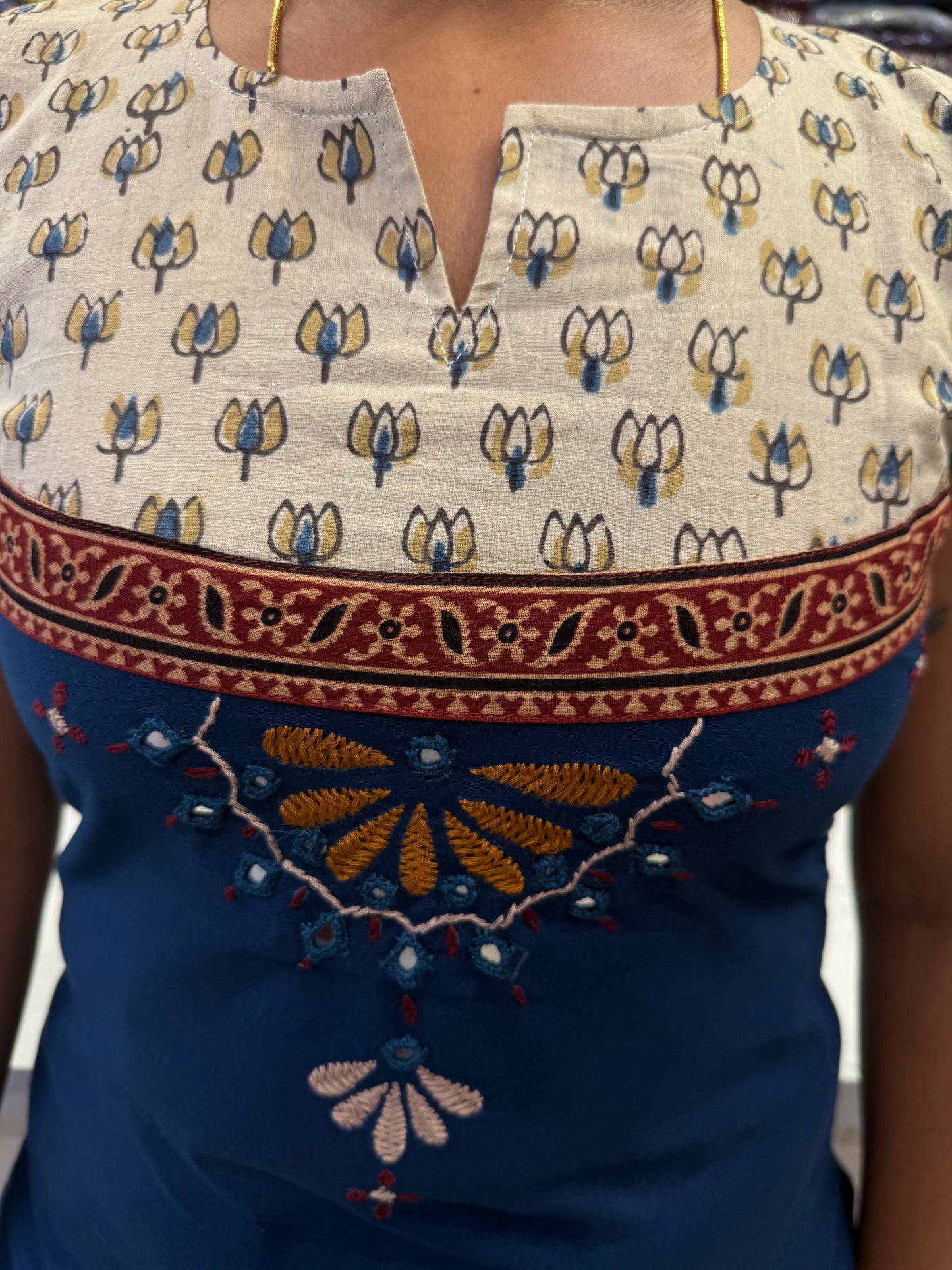 Pure Cotton Dhaabu hand Work Kurti With Pant