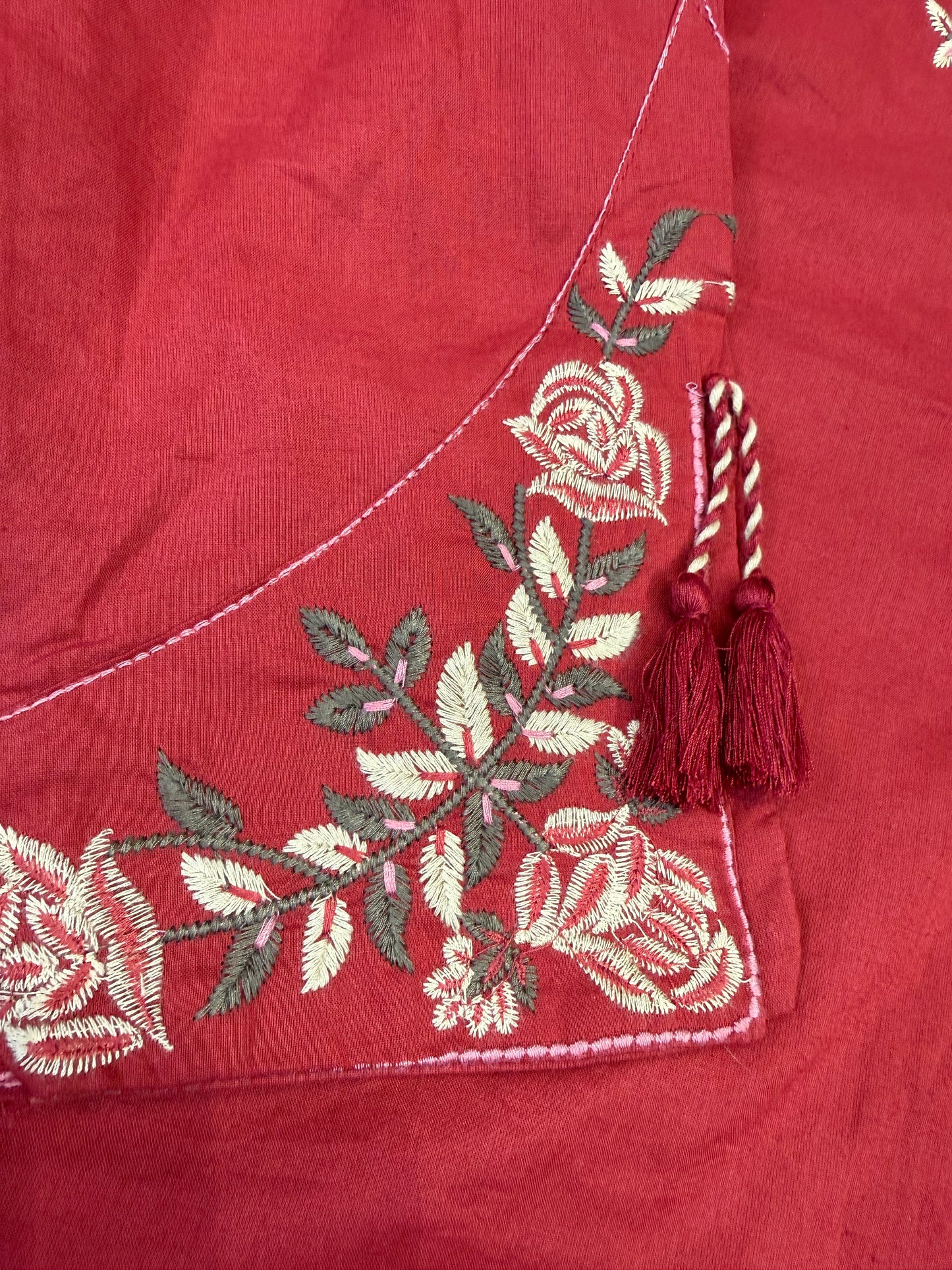 Red Embroidery Pure Cotton Kurti With Pant and Dupatta - HSC1145