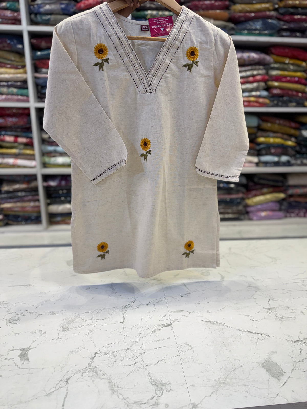 Sunflower Pure Cotton Flex Embroidery Tunics Top -HSC1249