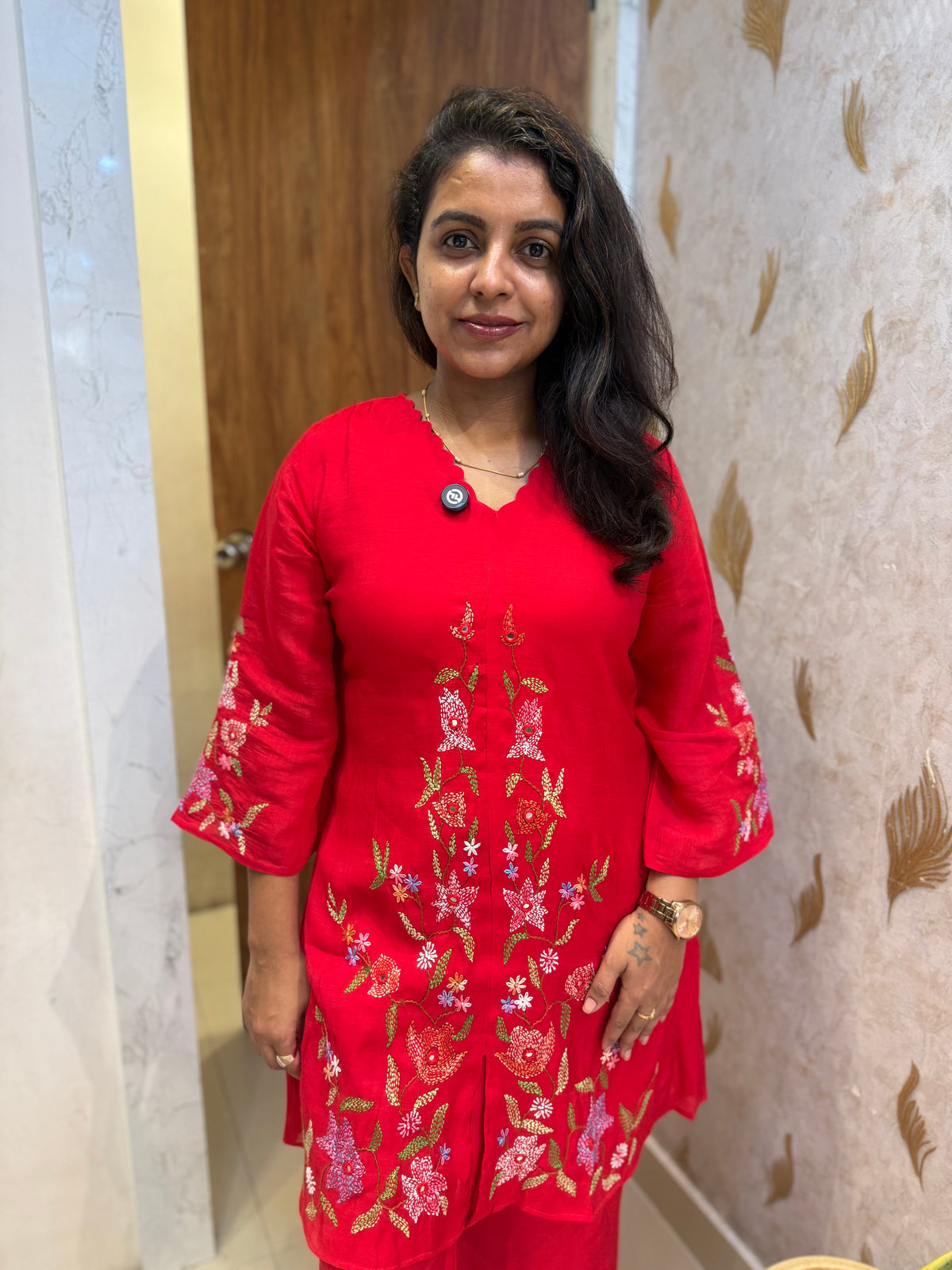 Hand Embroidery Pure Silk Co-ords Set -HSC1232