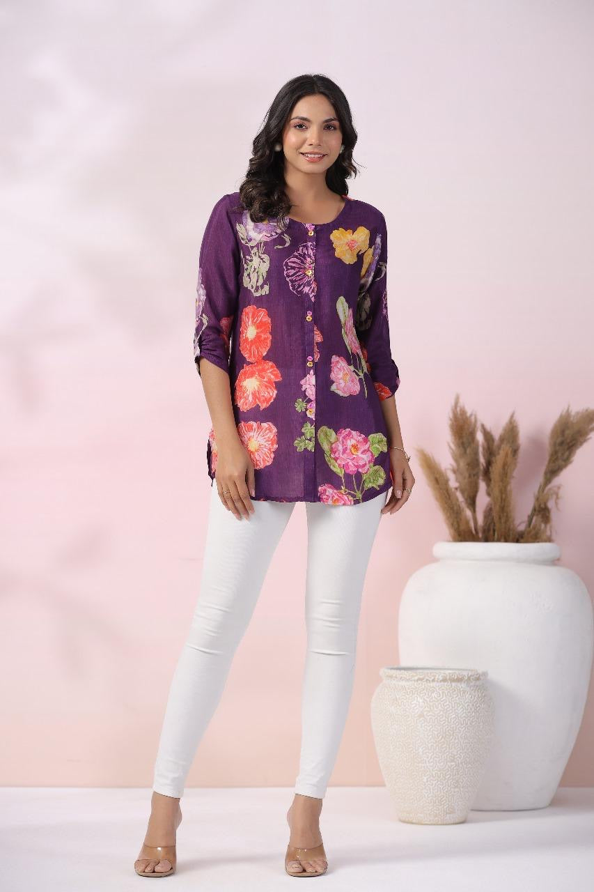 Purple Pure Muslin Short top