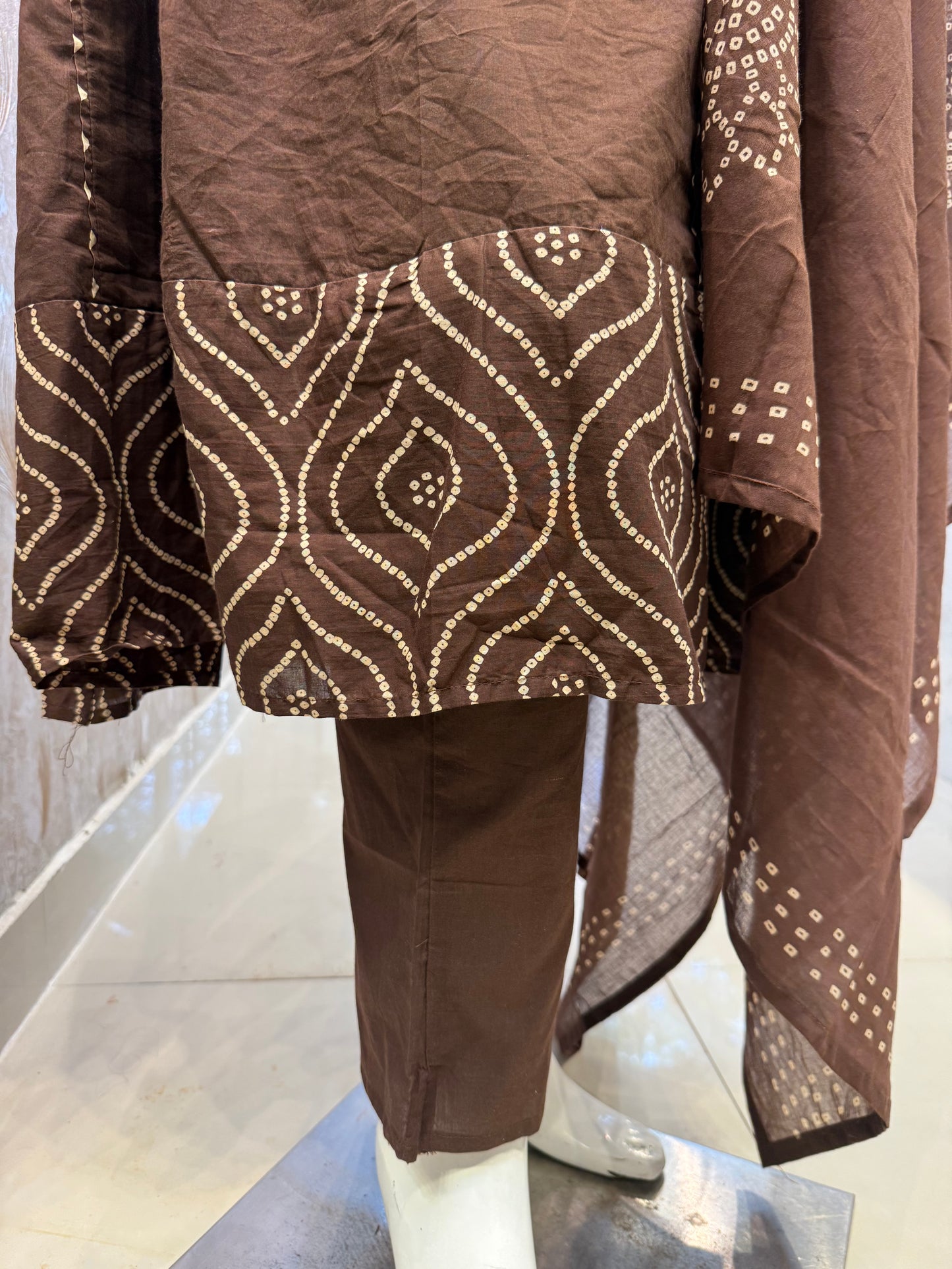 Brown Anarkali Pure Cotton Kurti With Pant and Dupatta