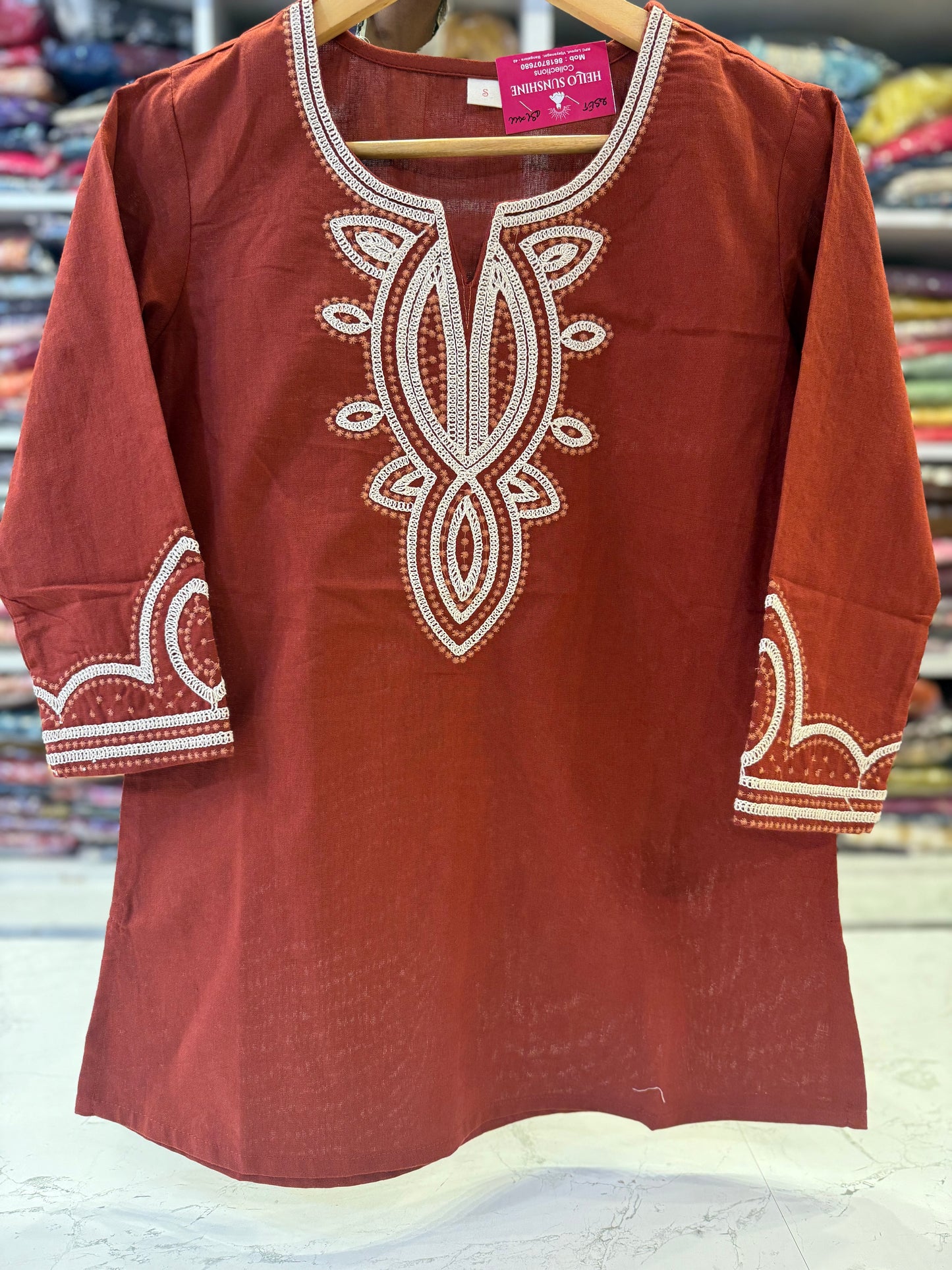 Rust Embroidery Tunics Top