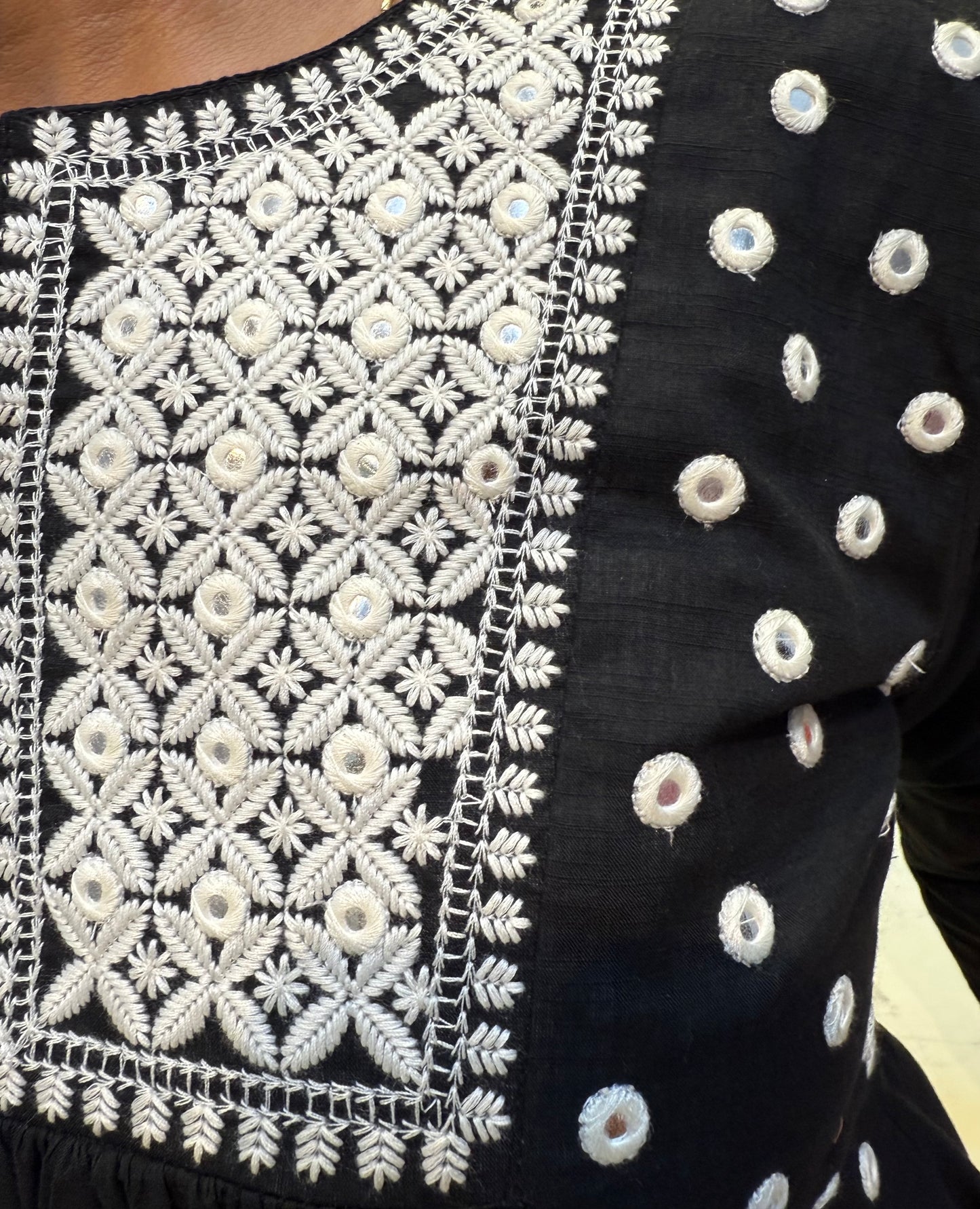 Mul Cotton Mirror Embroidery with Scallop Pant Co-ords Set