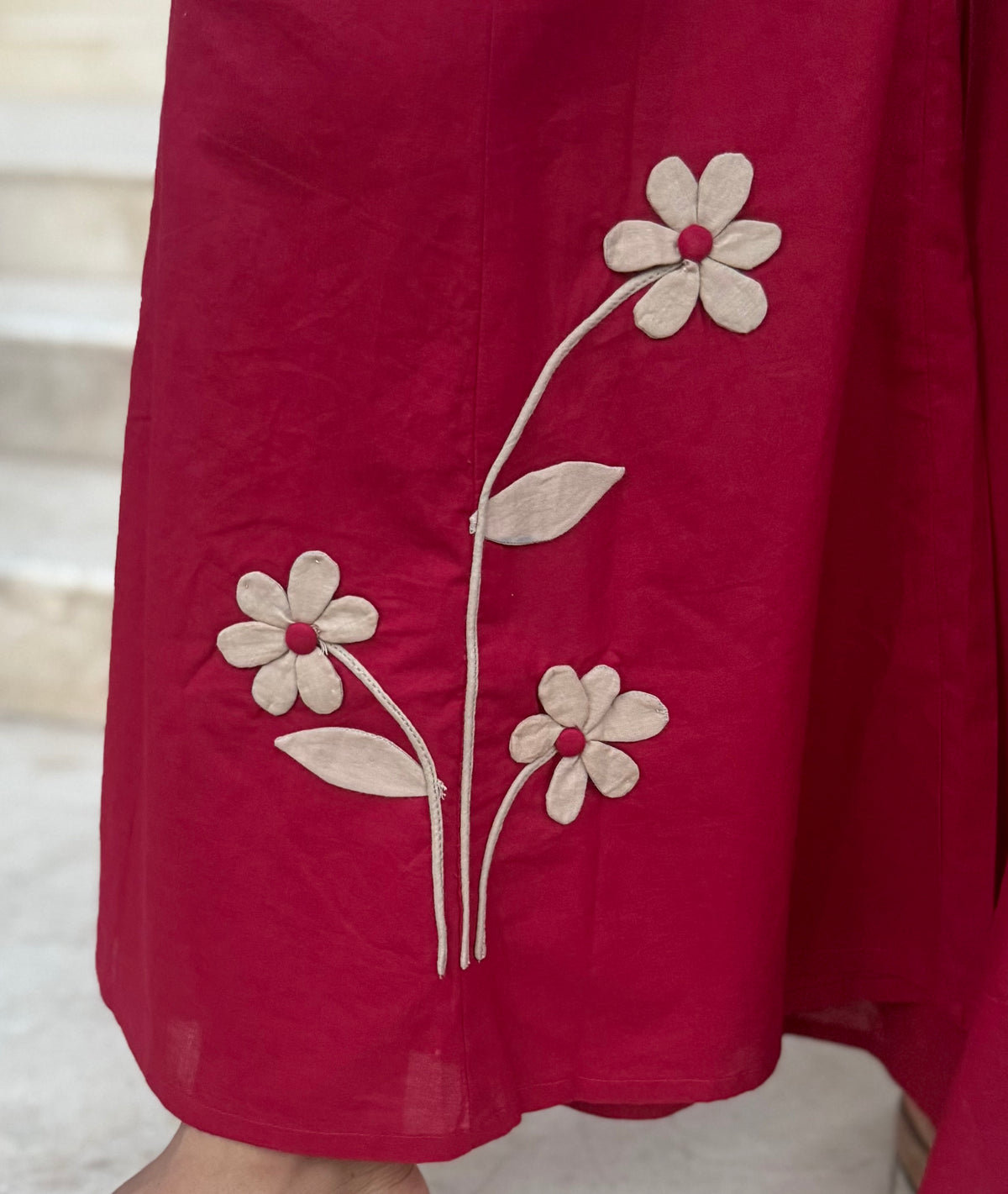 Red Appliqué Patchwork Pure Cotton Co-ords set -HSC1193